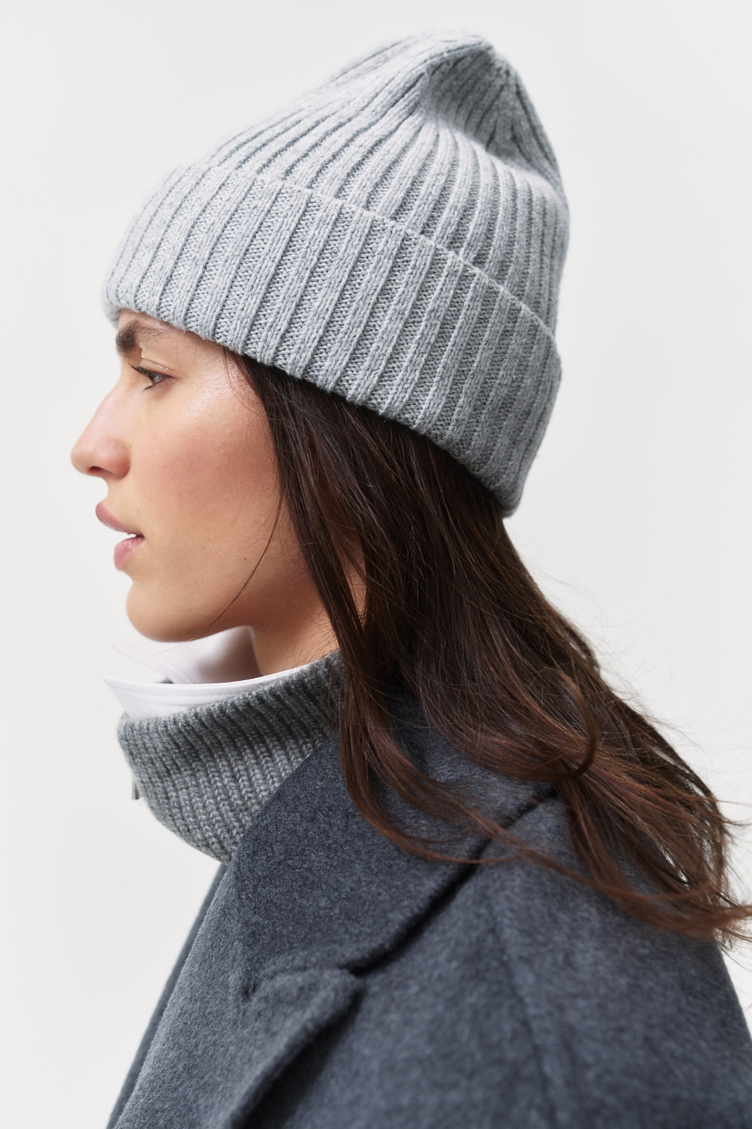 Rib-knit beanie - Light grey marl/Black/Beige marl/Cream - 1