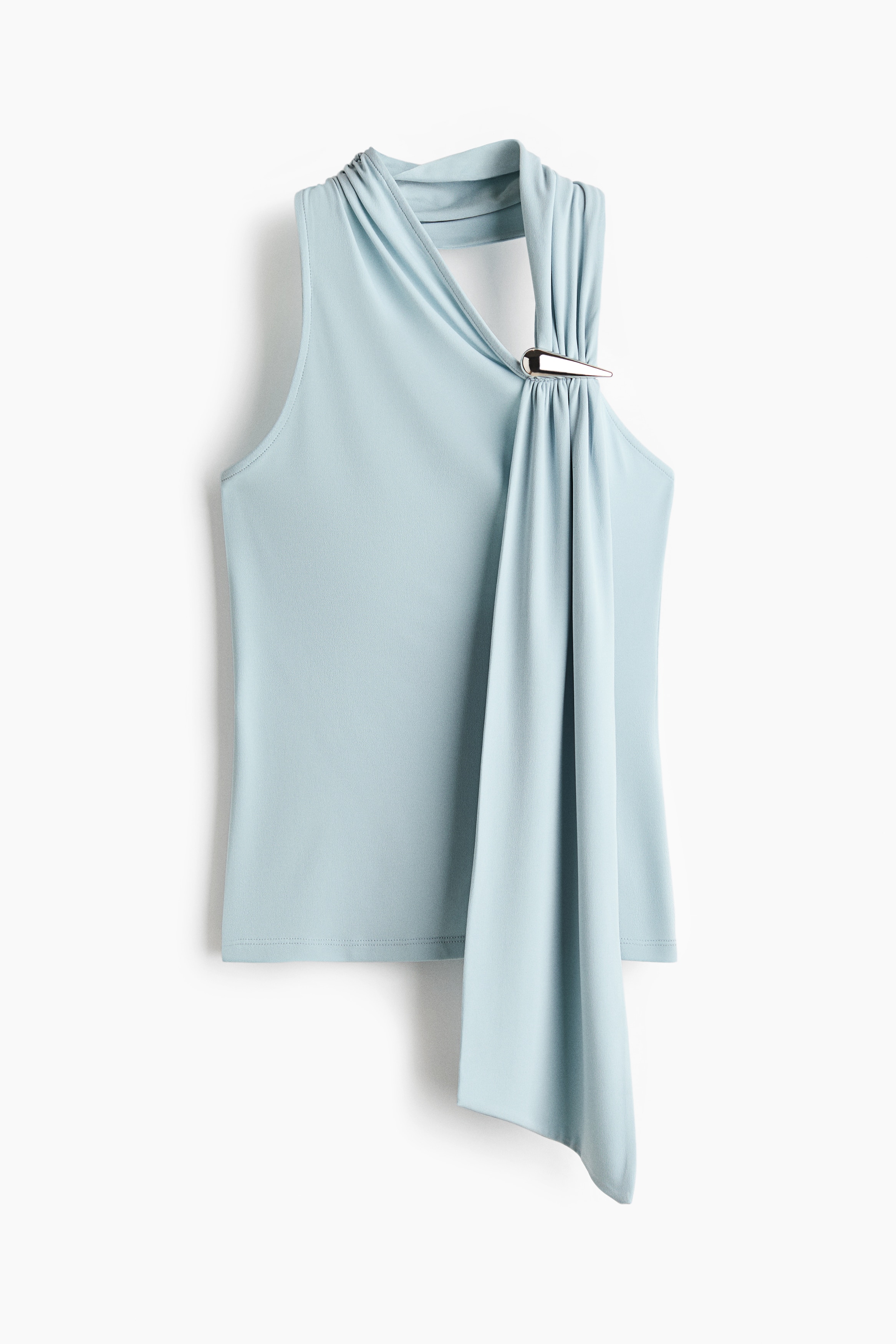 Metal-detail halterneck top - Light dusty blue/Black/Dark brown