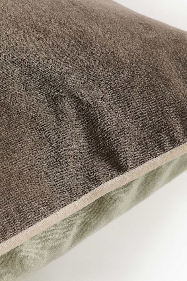Piping-Detail Velvet Cushion Cover - Light green/taupe - 6