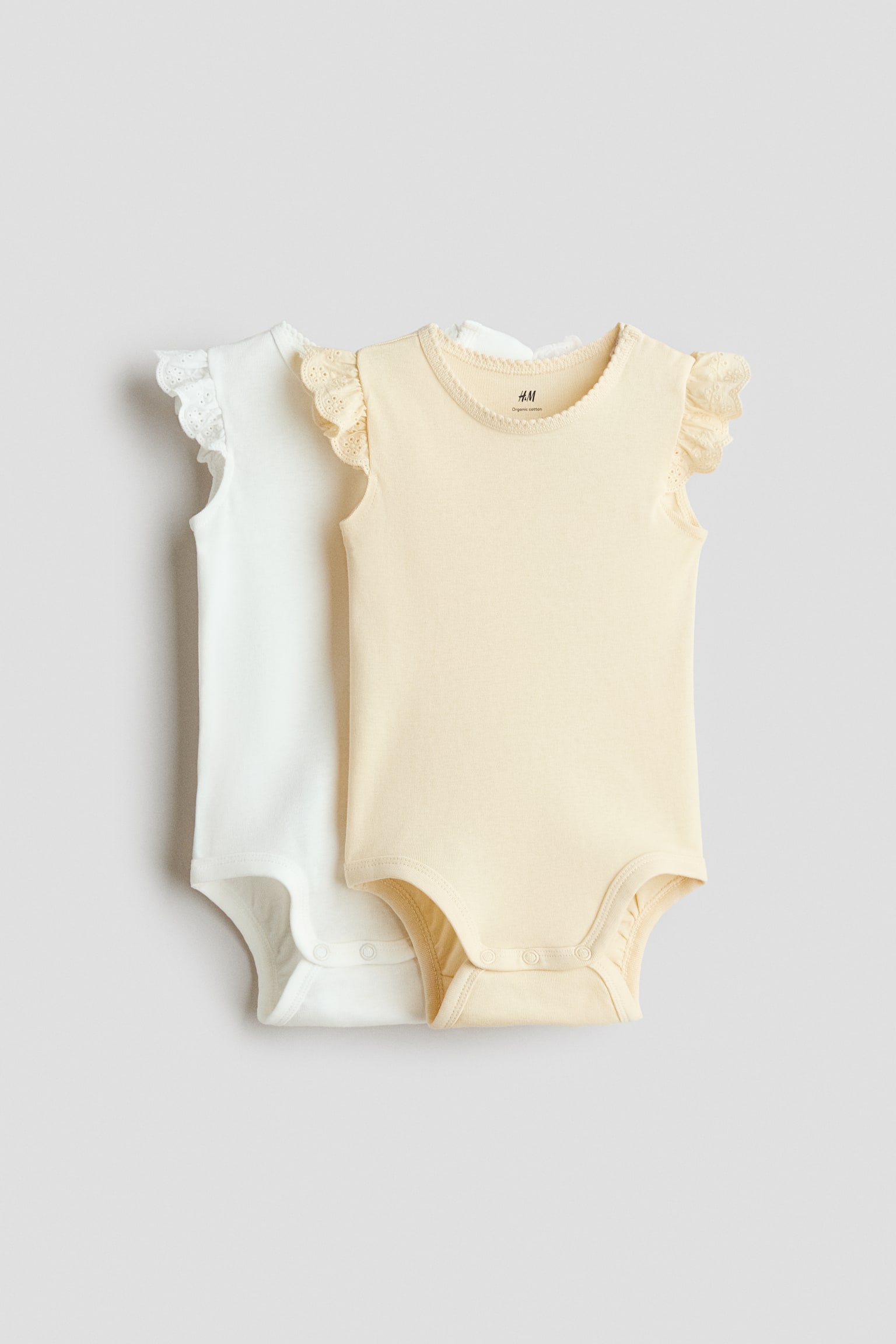 Lot de 2 bodies avec manches à volant - Jaune clair/blanc/Rose clair/blanc