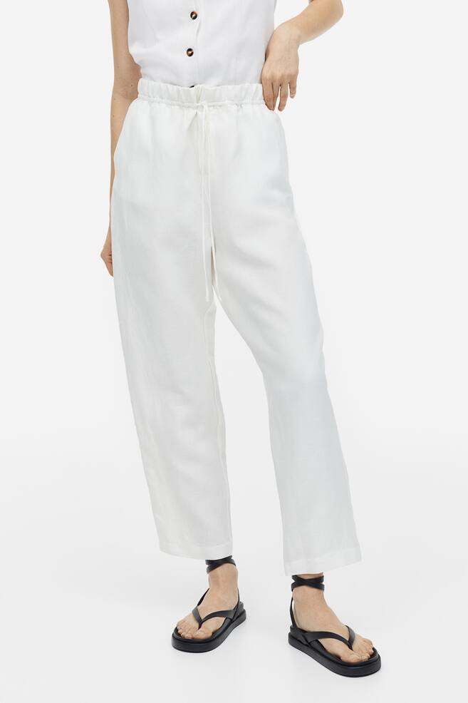 Linen-blend tapered trousers - White/Black/Light beige/Beige - 4