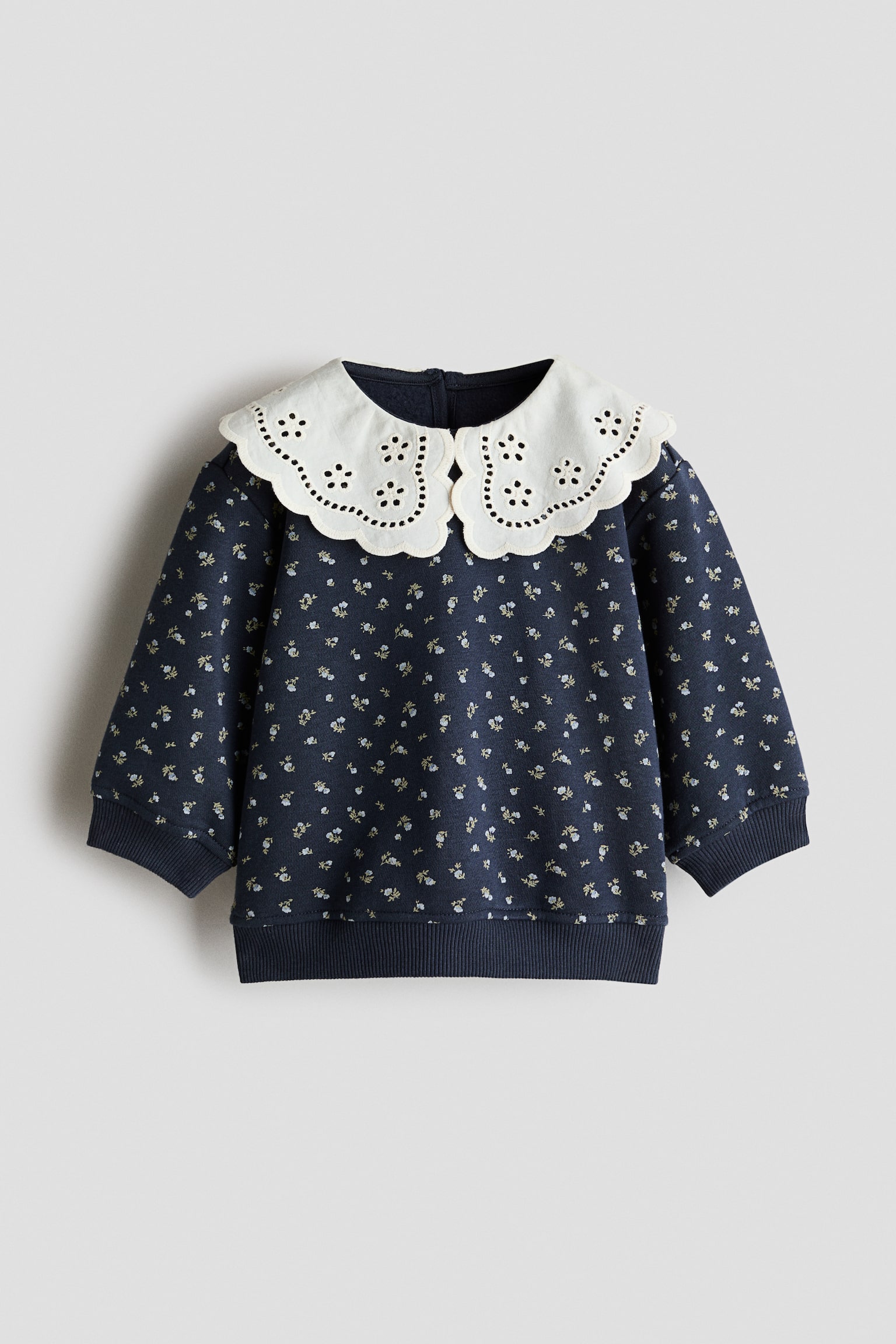 Loose-fit collared sweatshirt - Navy blue/Floral