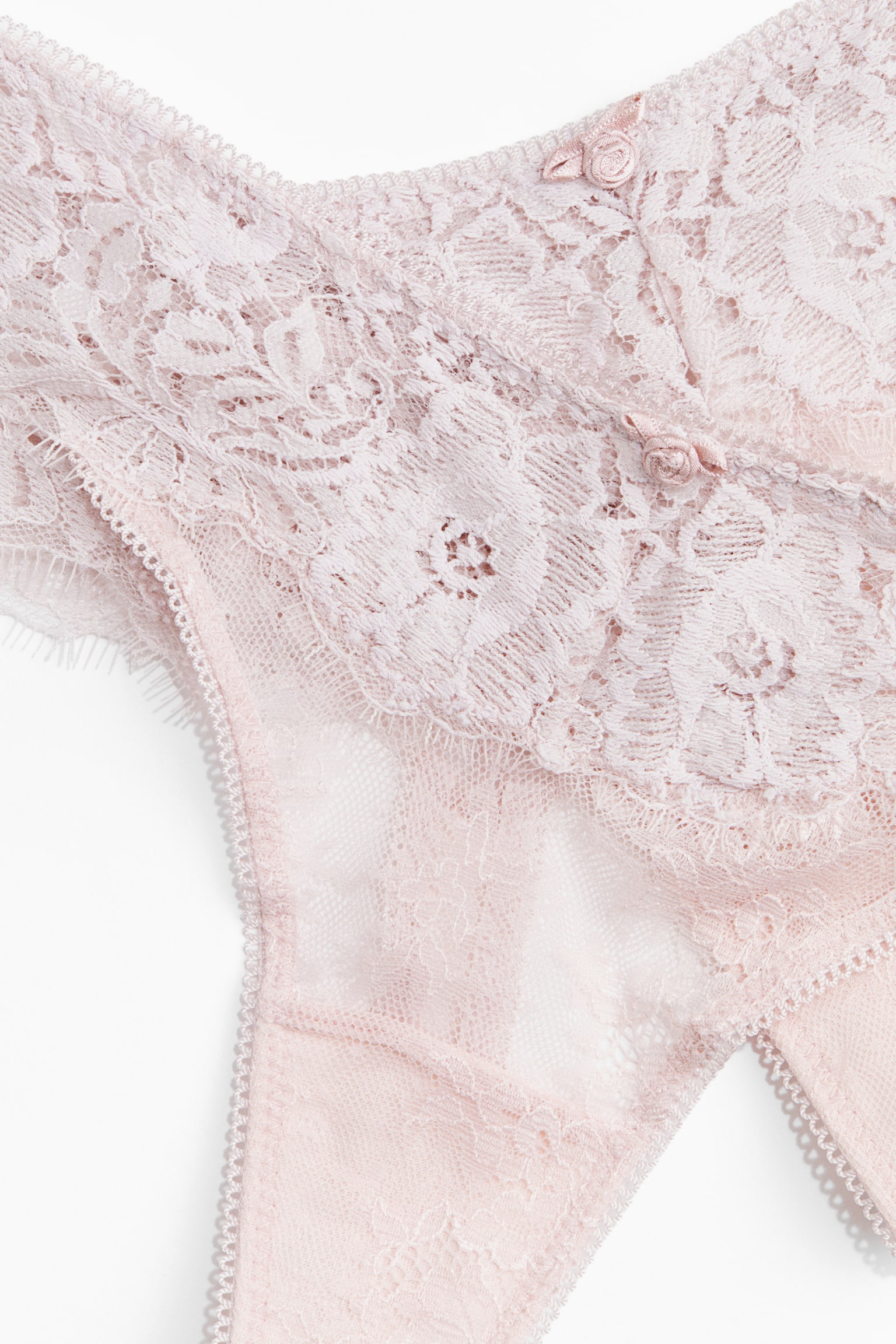 Комплект от 2 броя бикини Thong от дантела - Светлорозов/Черен - 6