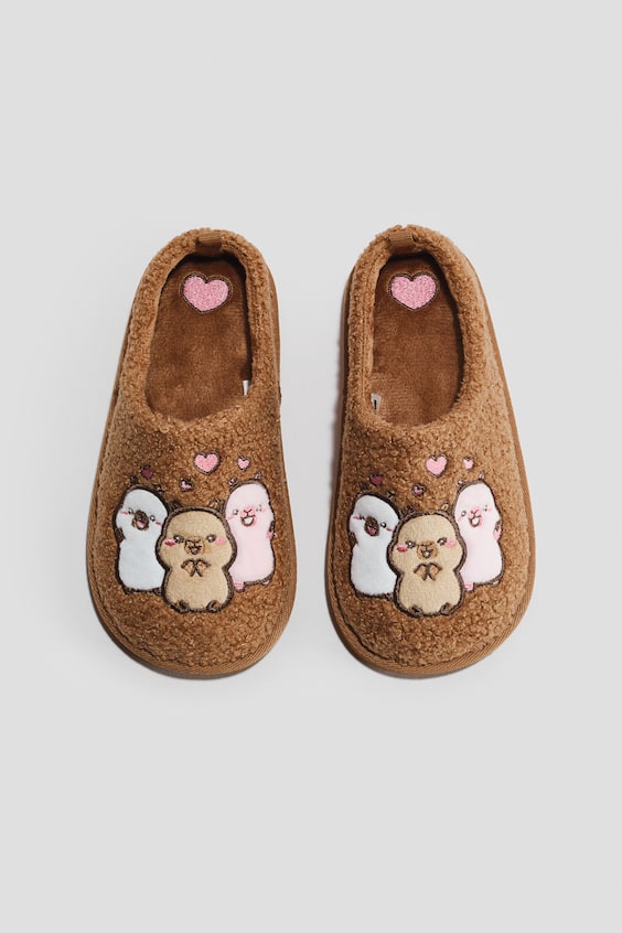Детские тапочки H&M Embroidered-Motif Teddy Fleece Slippers
