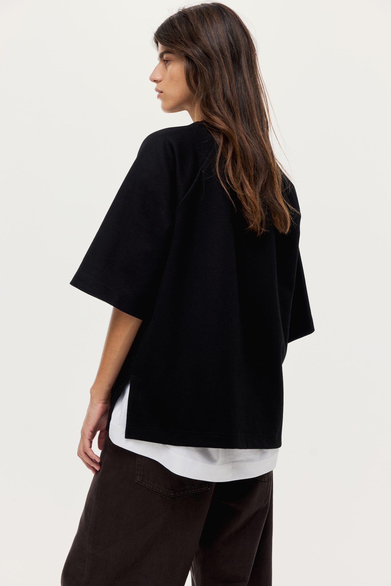 Oversized interlock T-shirt - Black/Dark brown - 4