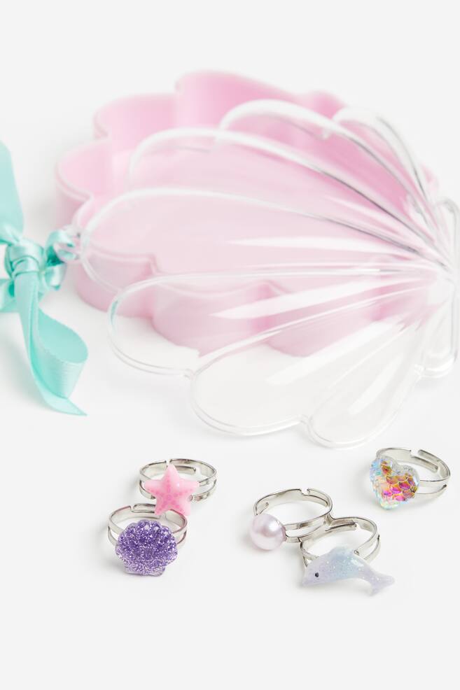 5-pack rings in a box - Pink/Seashell/Light pink/Frog/Light blue/Gold-coloured - 2