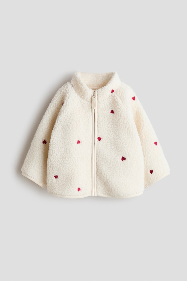 Printed Teddy Fleece Jacket - Light beige/hearts/Light beige/hearts/Cream/cherries - 1