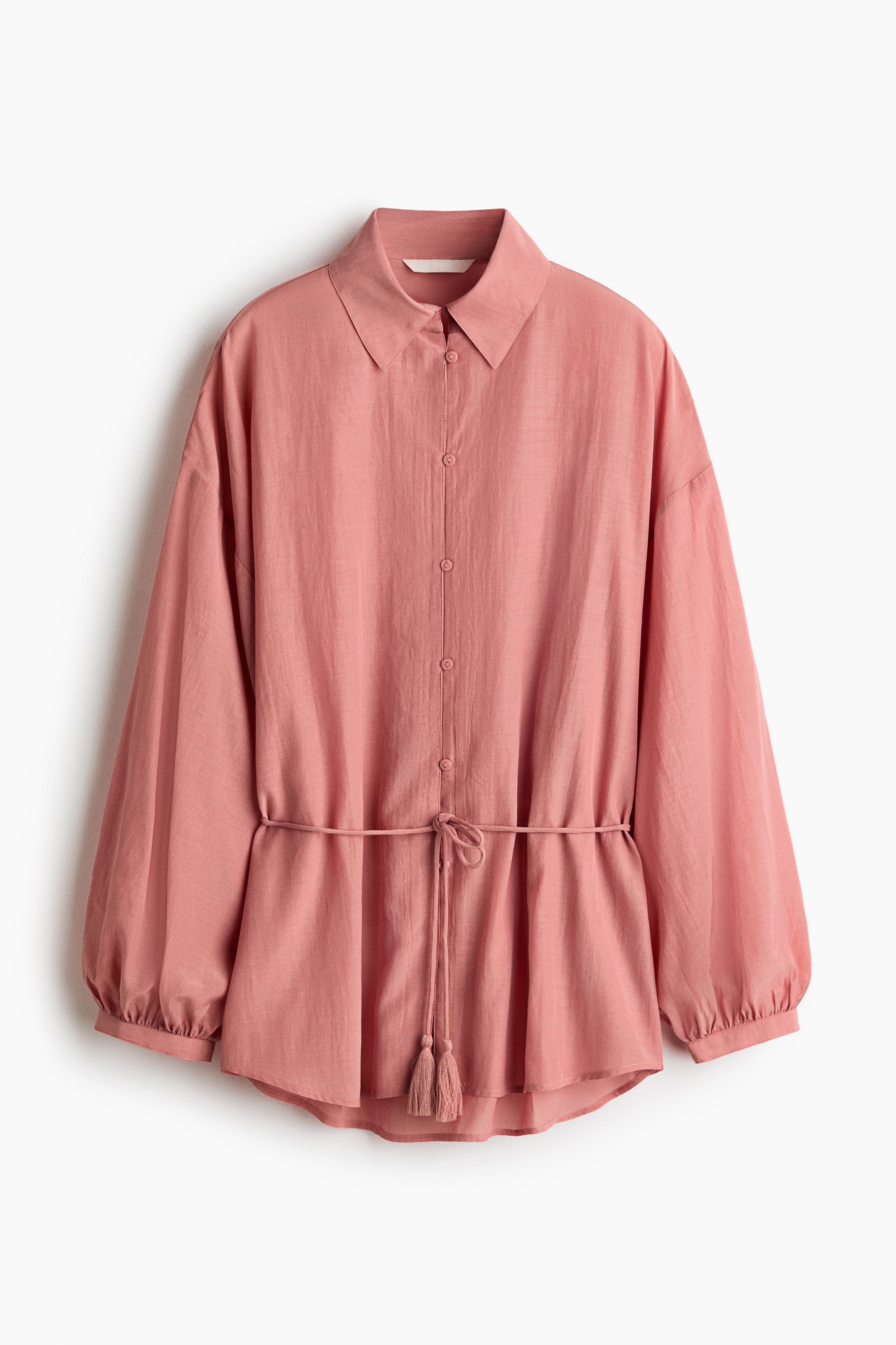 Viscose-blend tie-belt shirt - Dusty pink