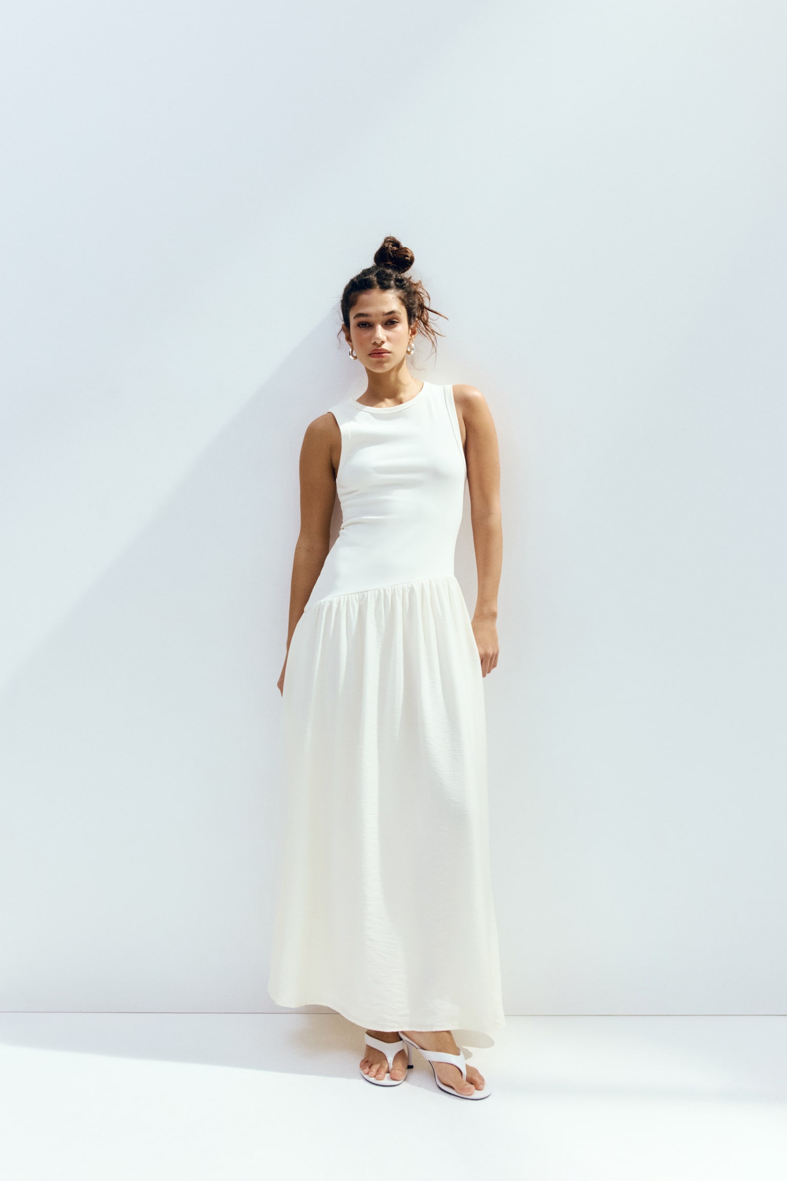 Flared-skirt dress - Cream/Black/Bright blue/Khaki green - 7