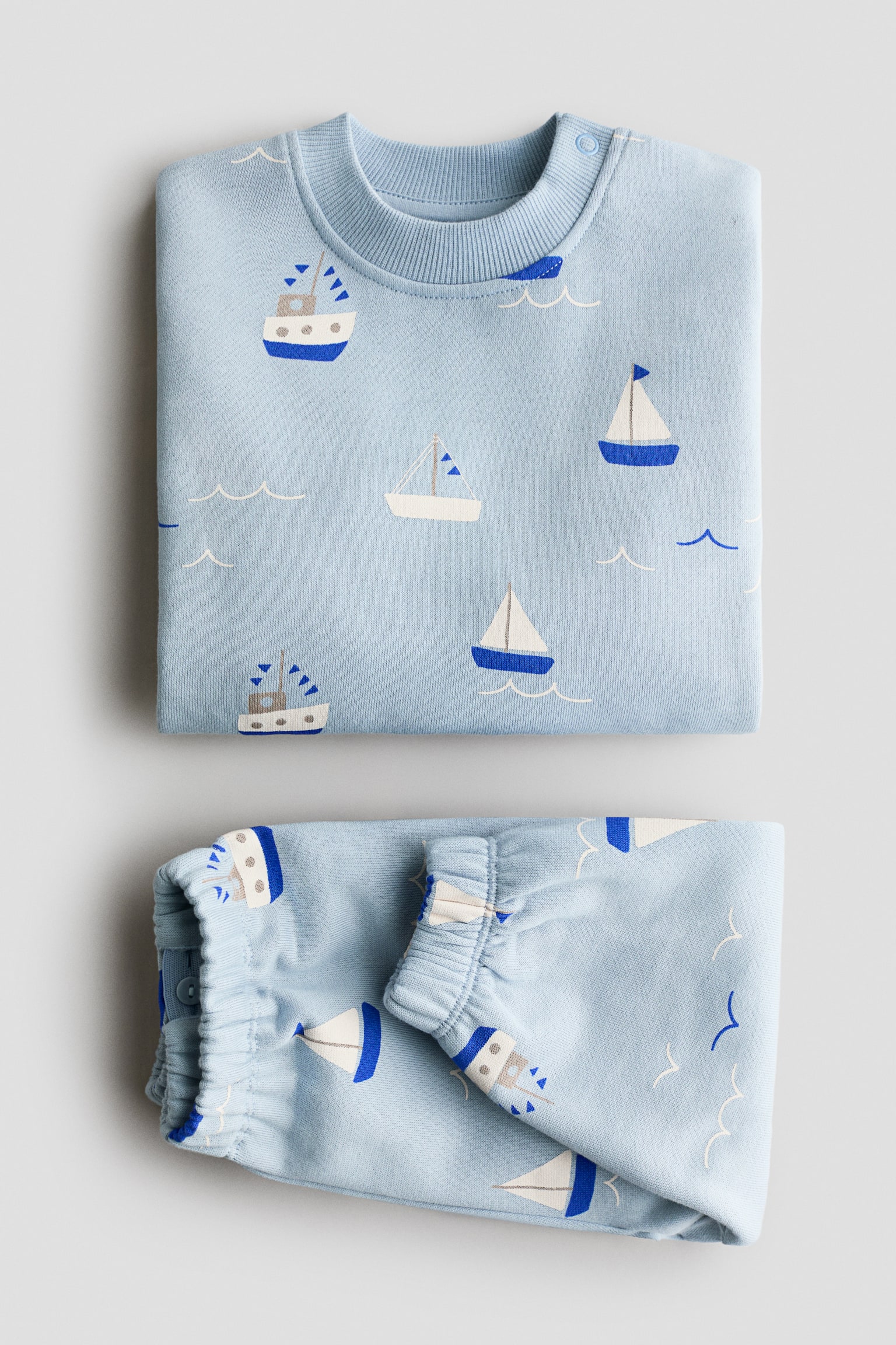 Conjunto de 2 peças em tecido moletão de algodão - Azul claro/Barcos à vela - 2