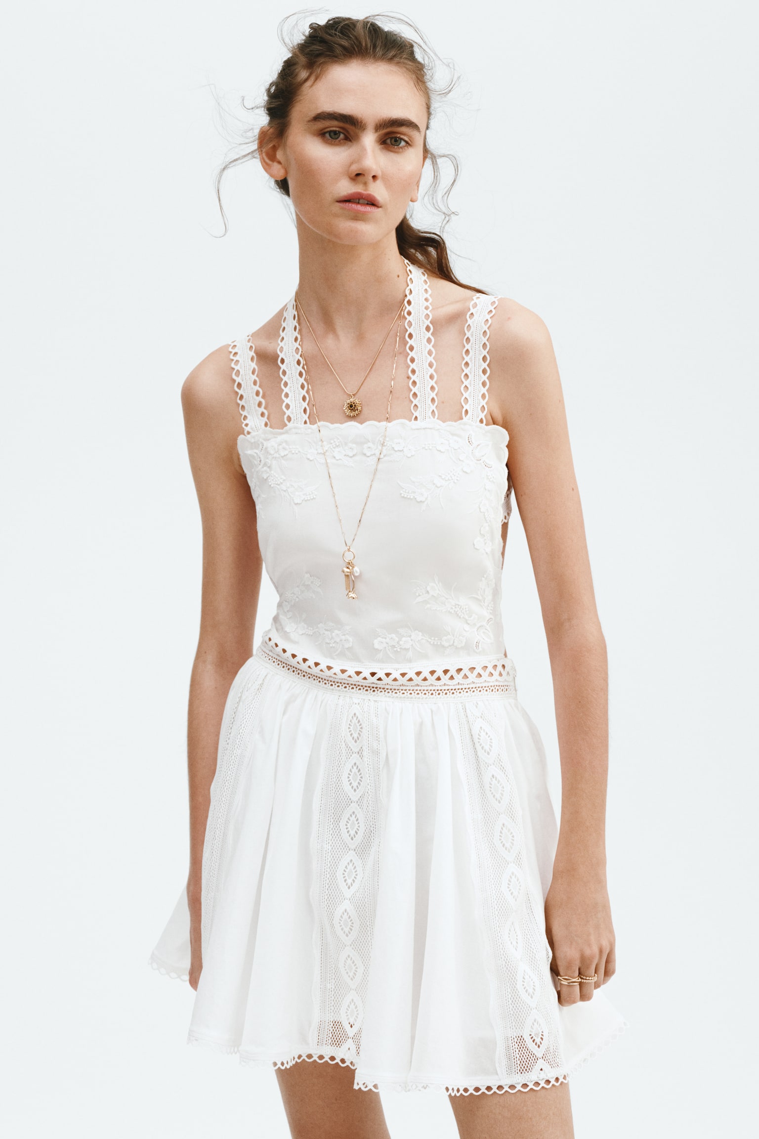 Lace-detail strappy dress - White - 7