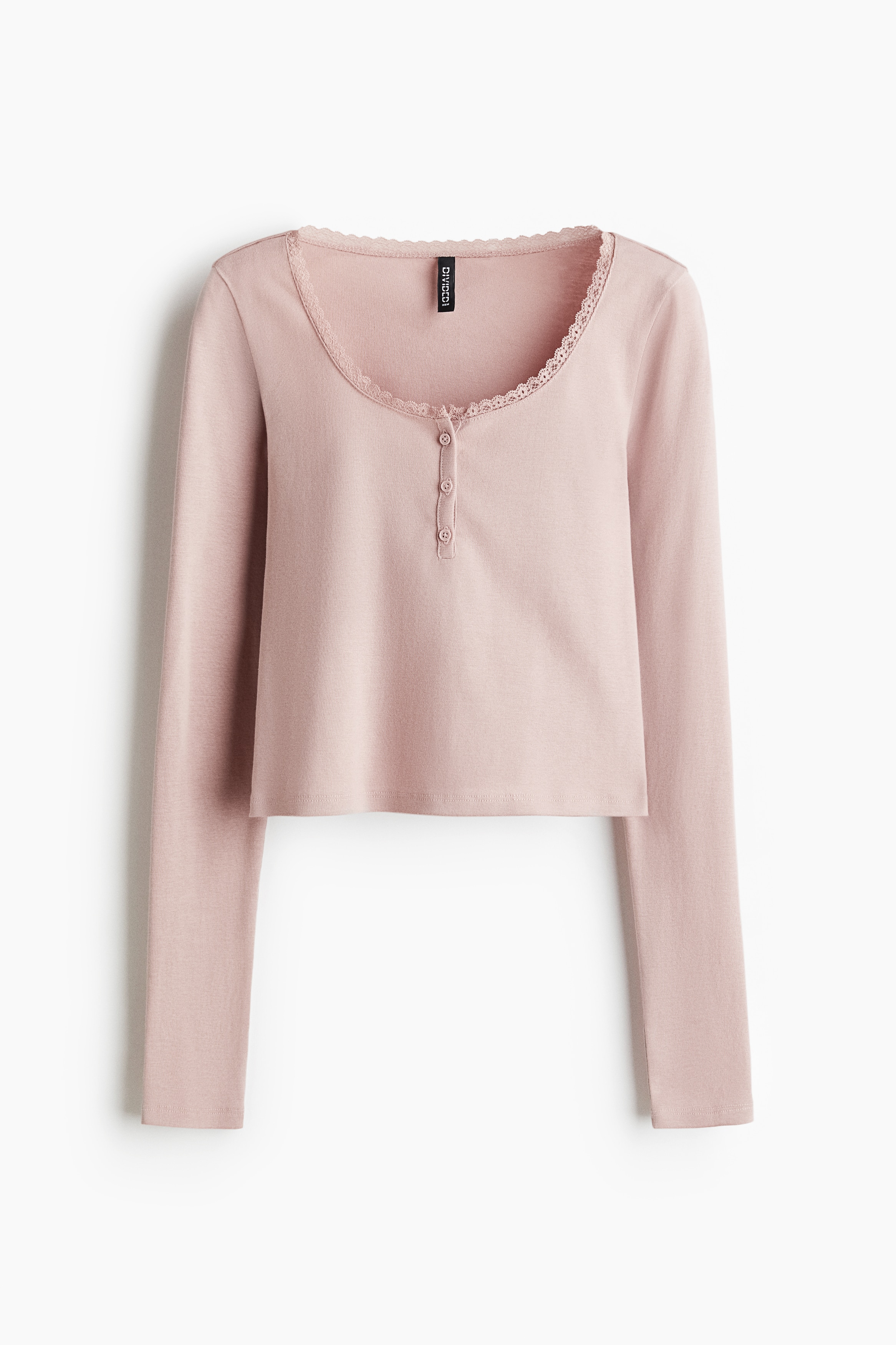 Top con scollo ampio - Rosa polvere chiaro/Marrone scuro