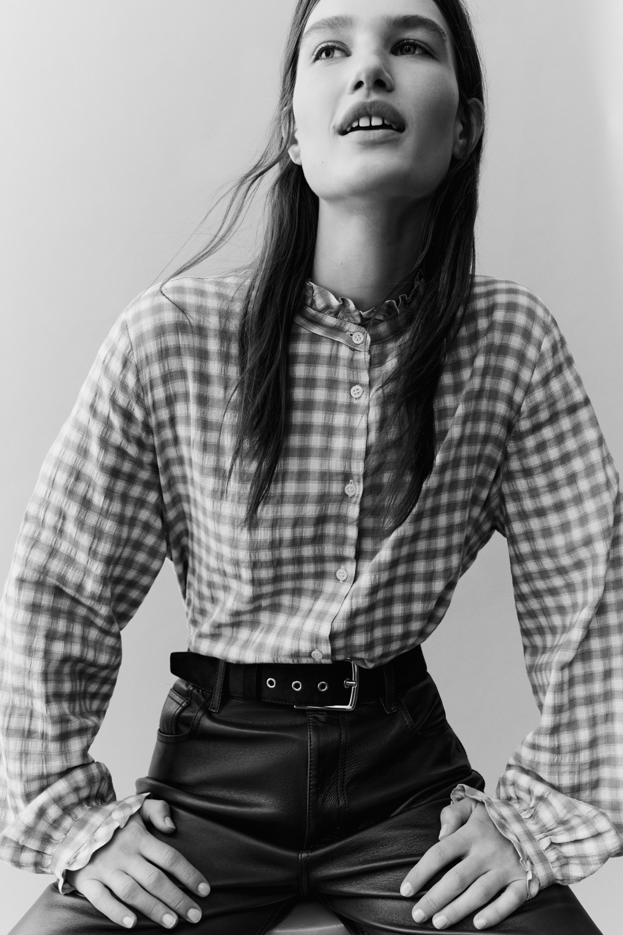 View larger image: Ruffle-Collar Blouse - Beige/checked - Ladies | H&M CA 1