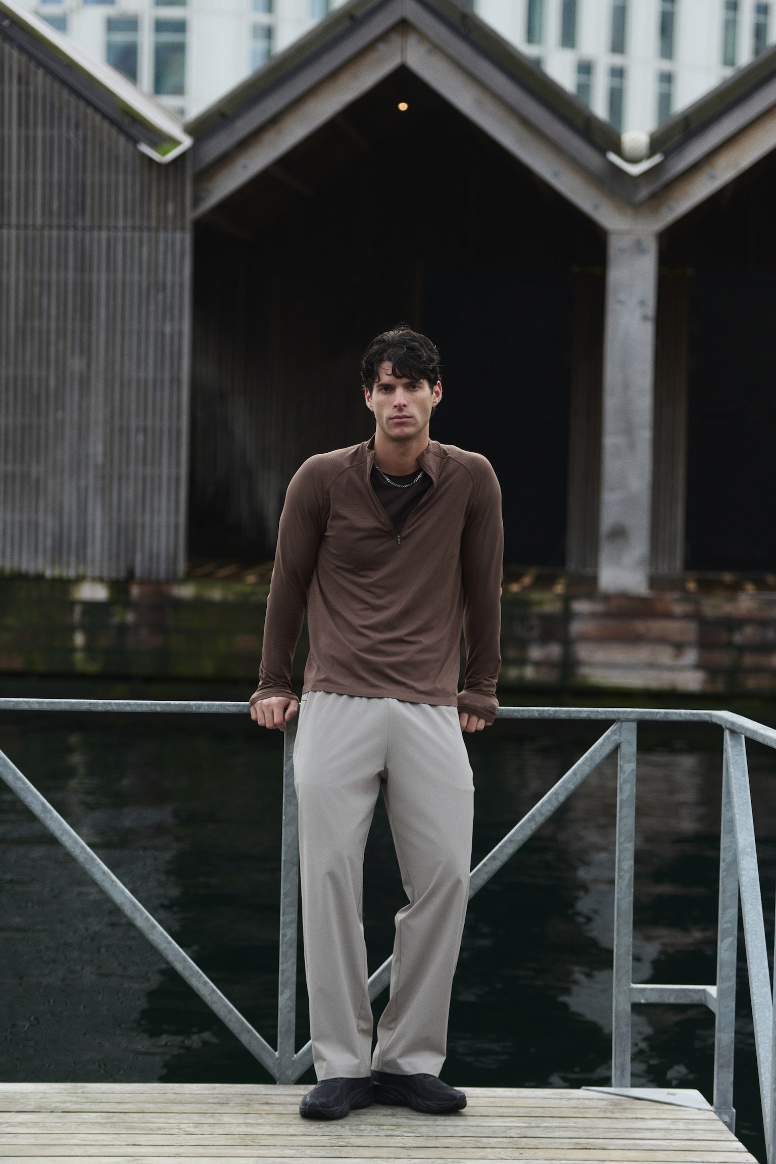 Muscle Fit Zip top sports top with DryMove™ - Brown/Navy blue/Brown - 3