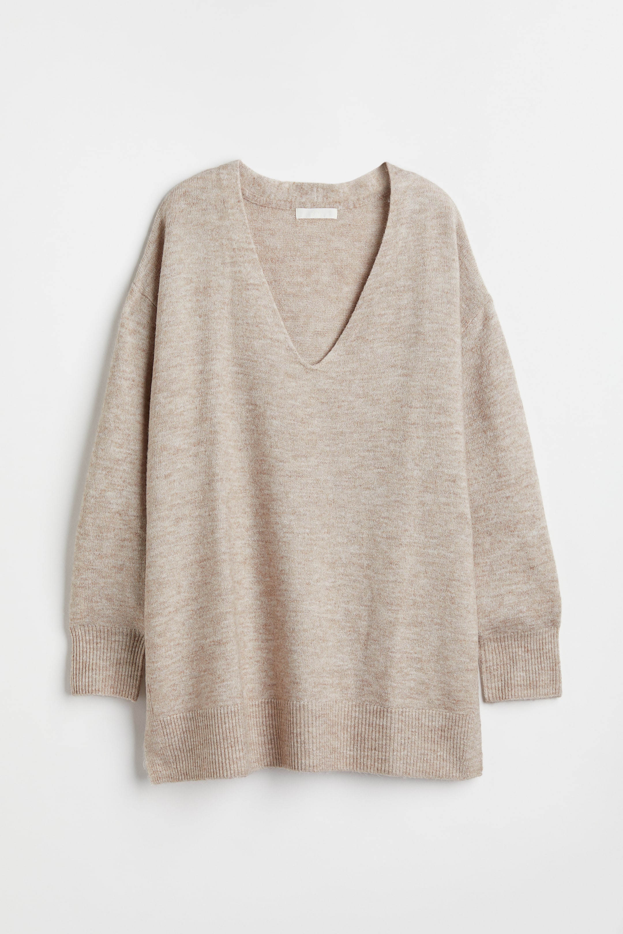 V-neck jumper - V-neck - Long sleeve - Beige marl - Ladies | H&M GB