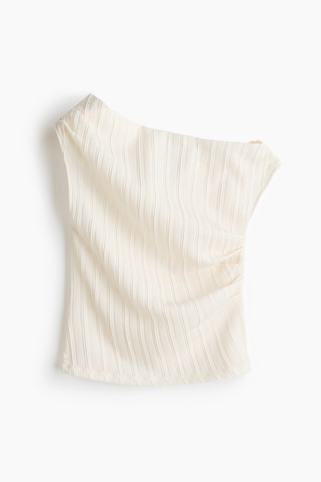 Textured One-Shoulder Top - Cream/Dark brown/Dusty purple - 1