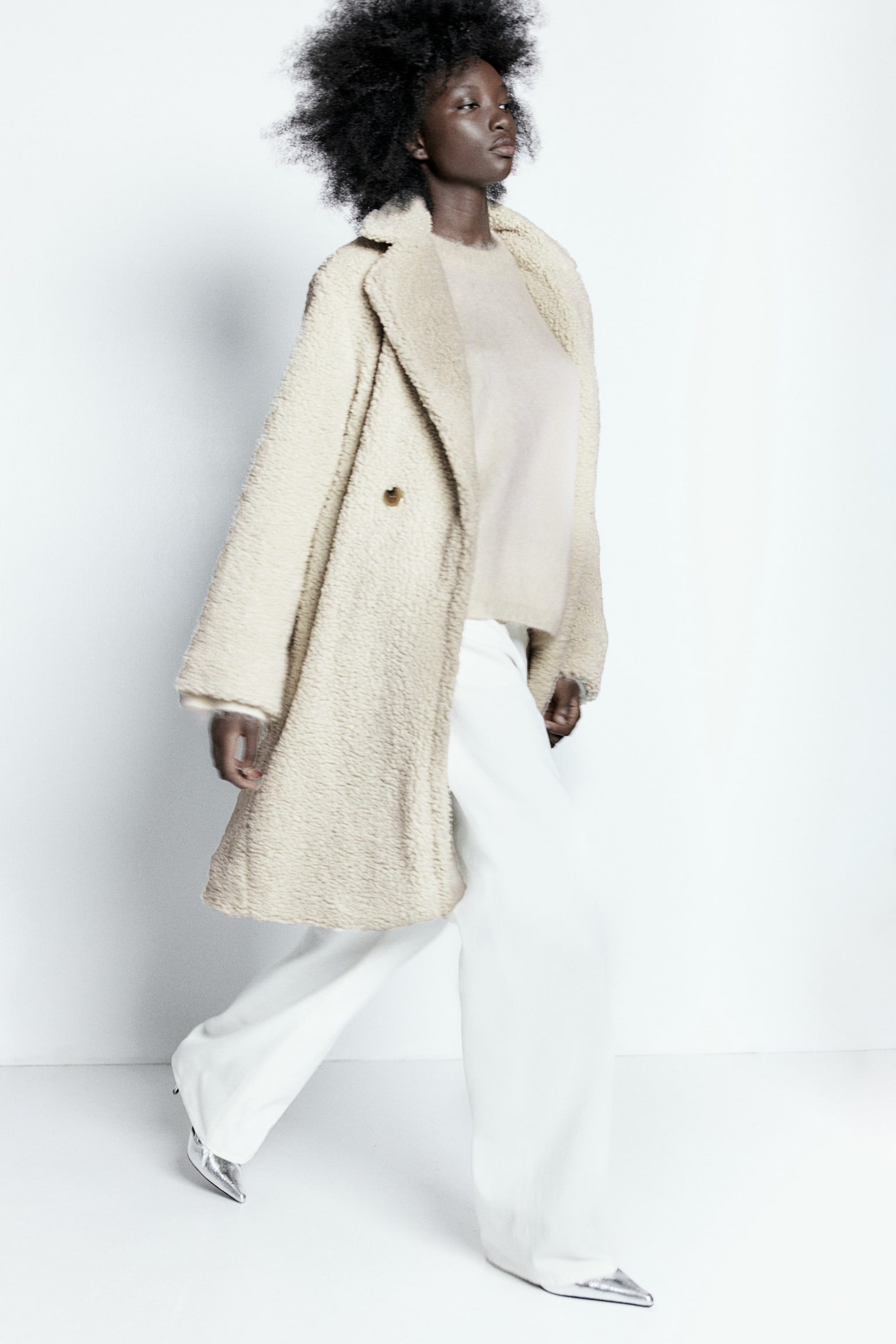 Pile coat - Light beige/Dark mole/White - 4