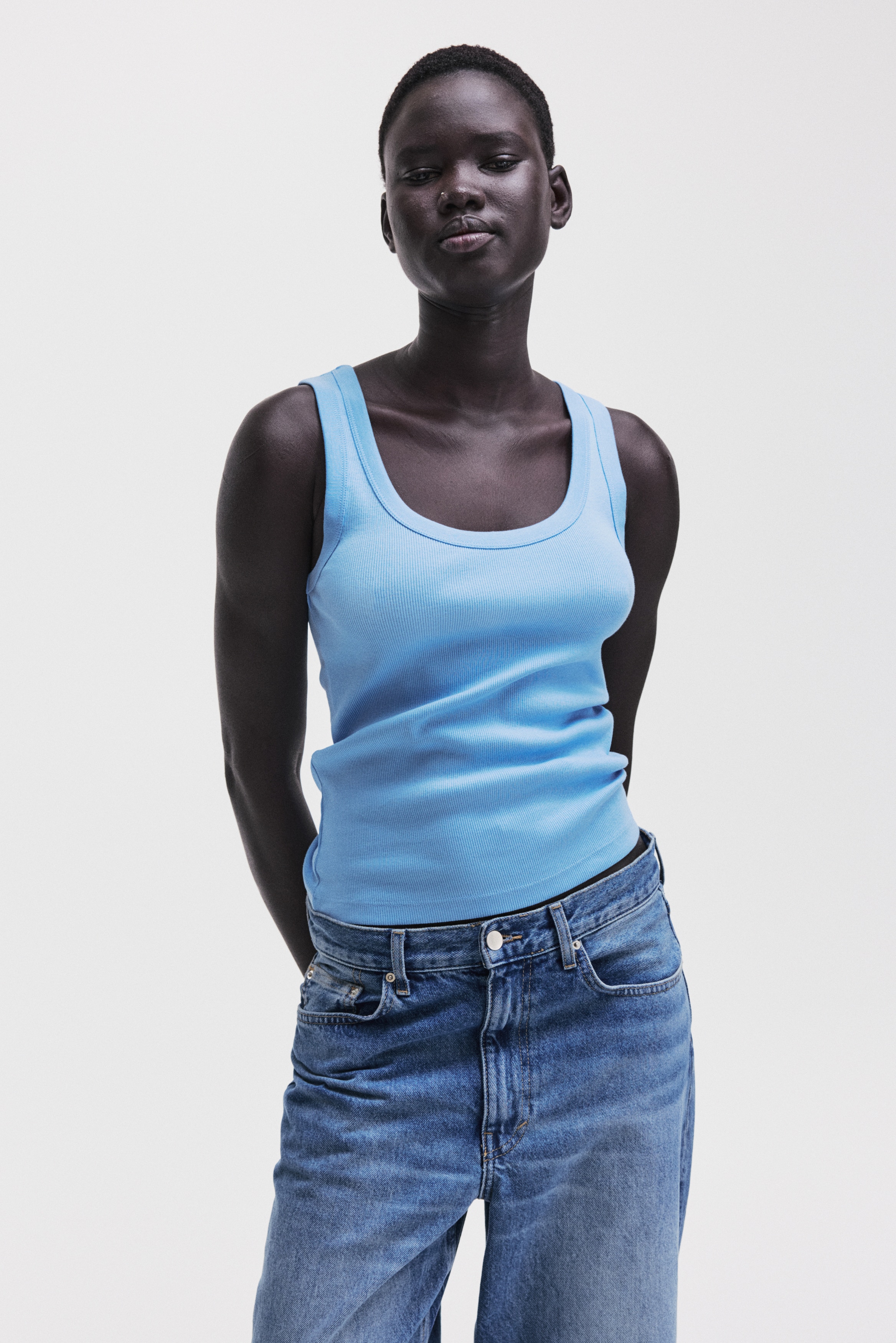 Ribbed Tank Top - Blue/White/Black/Light yellow/Pink/Navy blue/White/brown striped/Gray/Light dusty pink/Burgundy/Dusty pink/Taupe/Blue-gray/Dusty rose/Light beige/Burgundy