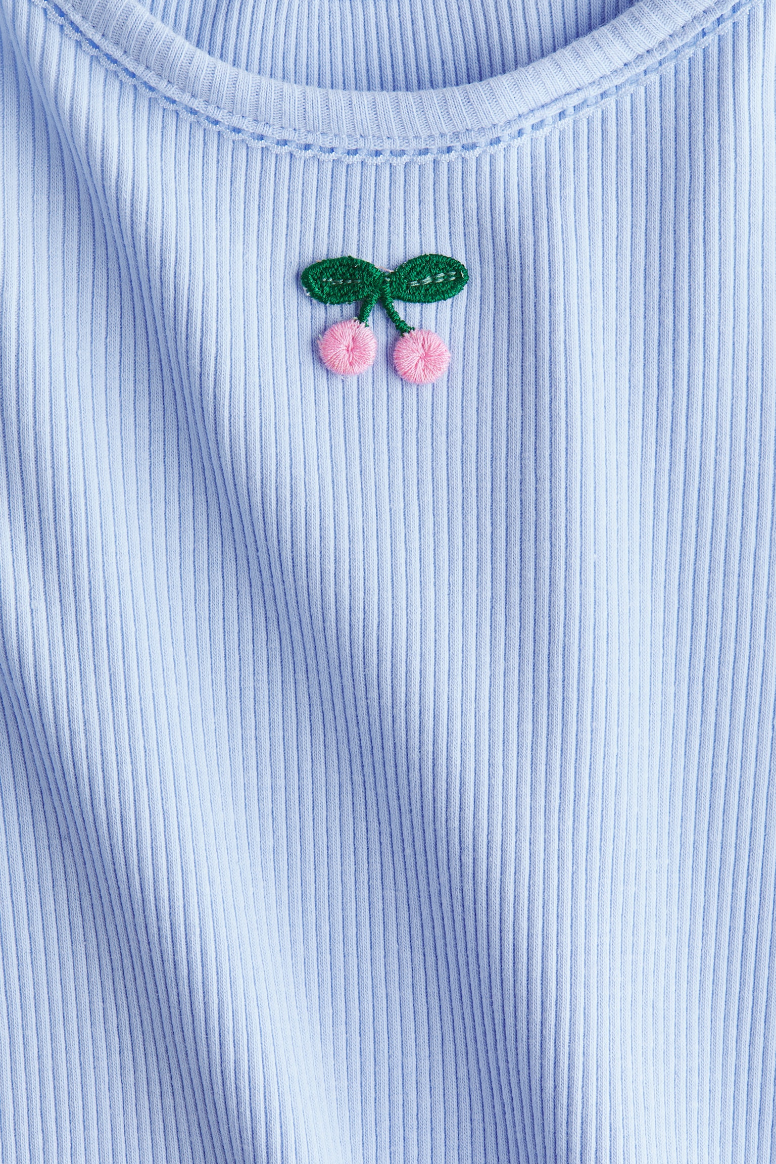 Top acanalado de algodón - Azul claro/Cerezas/Rosa/Cerezas/Blanco/Rayas azul marino/Crema/Floreado - 2