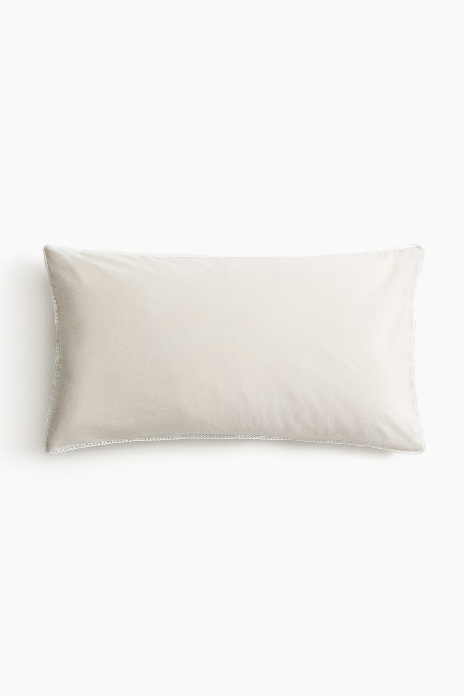 Embroidery-detail cotton pillowcase - Light beige/Pale dusty blue