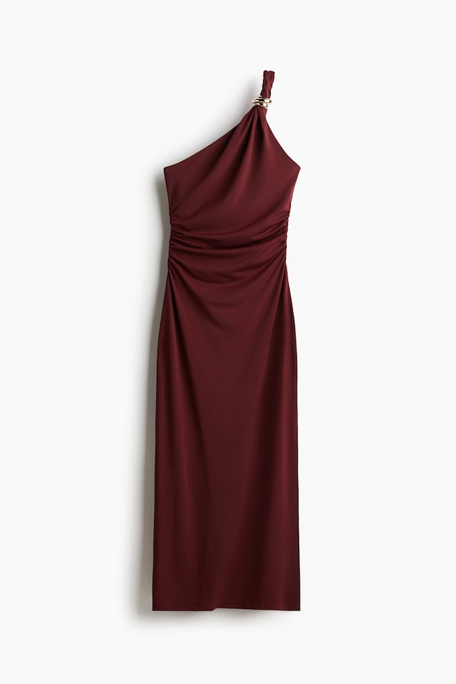 One-shoulder bodycon dress - Burgundy/White/Black - 1