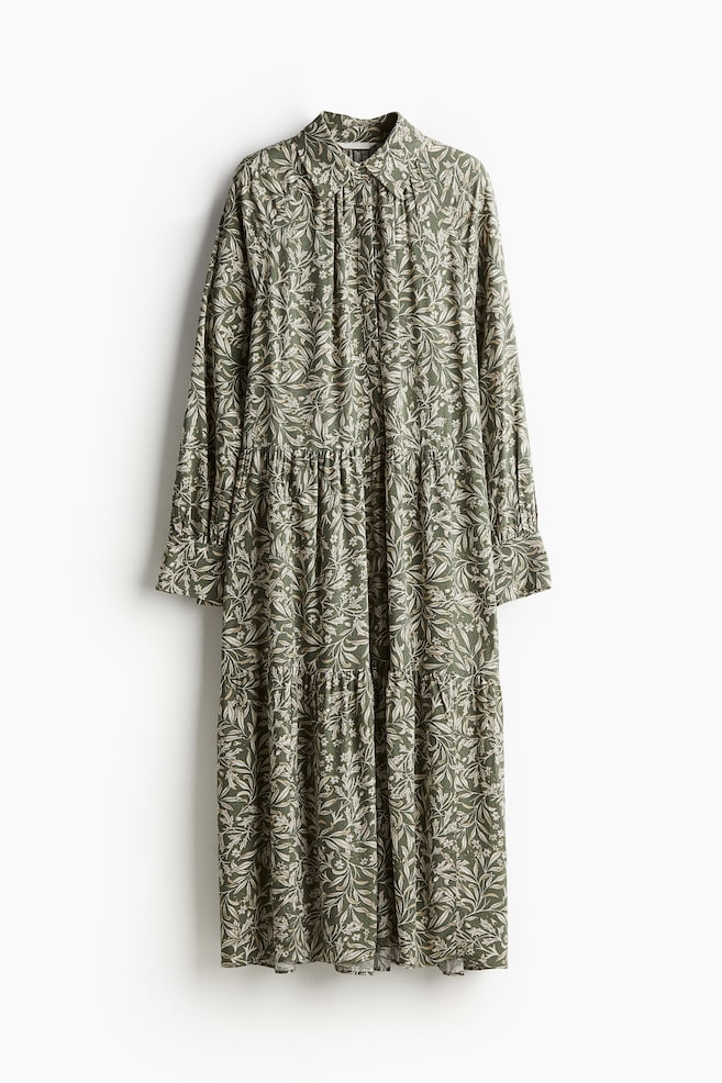 Vestido camisero midi - Verde caqui/Estampado - 1