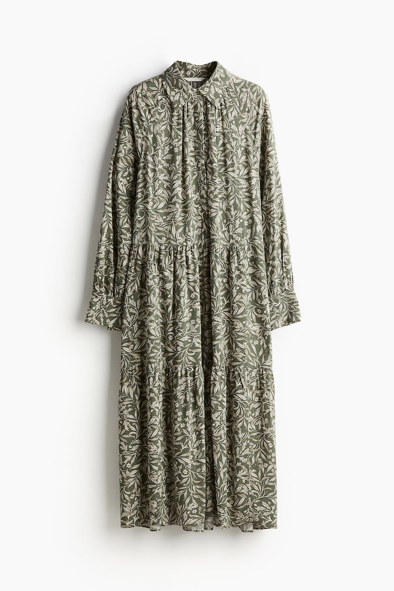 Women's Khaki green/Patterned Midi shirt dress | H&M