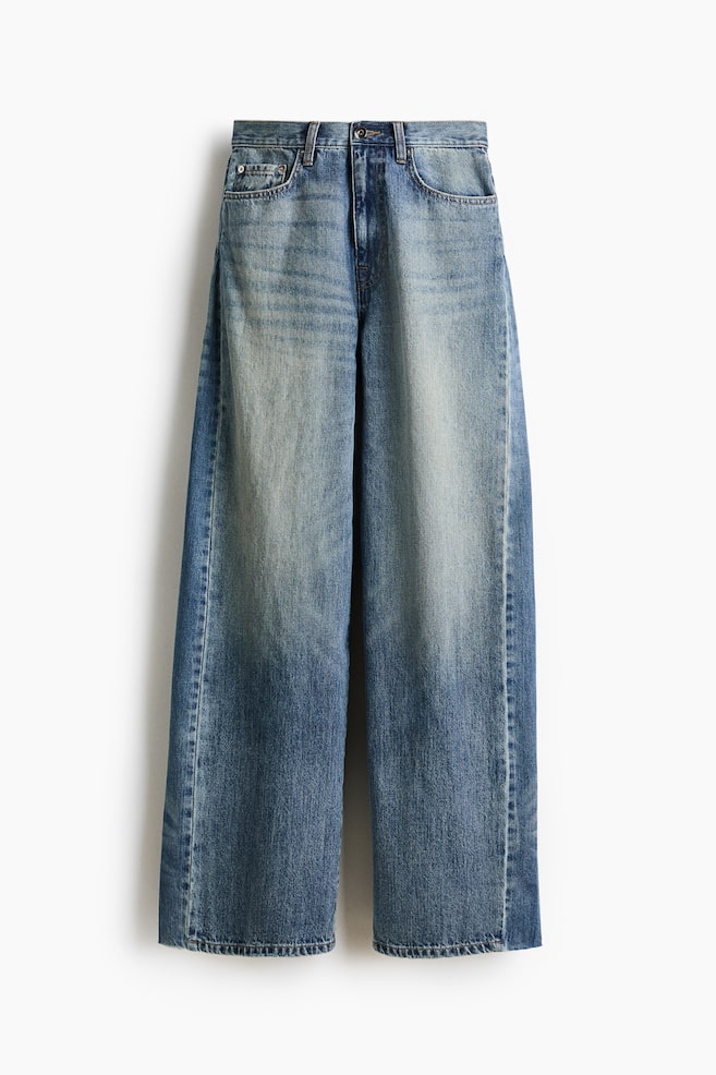 Straight Regular Waist Jeans - Albastru-denim/Gri-denim - 1