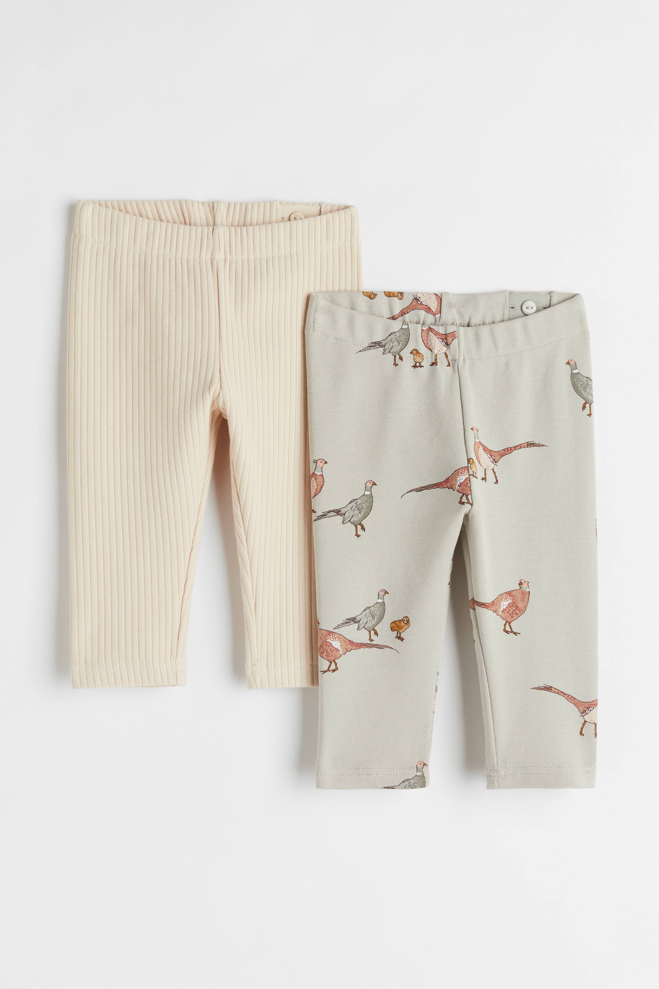 View larger image: 2-pack leggings - Light sage green/Pheasants - Kids | H&M 1