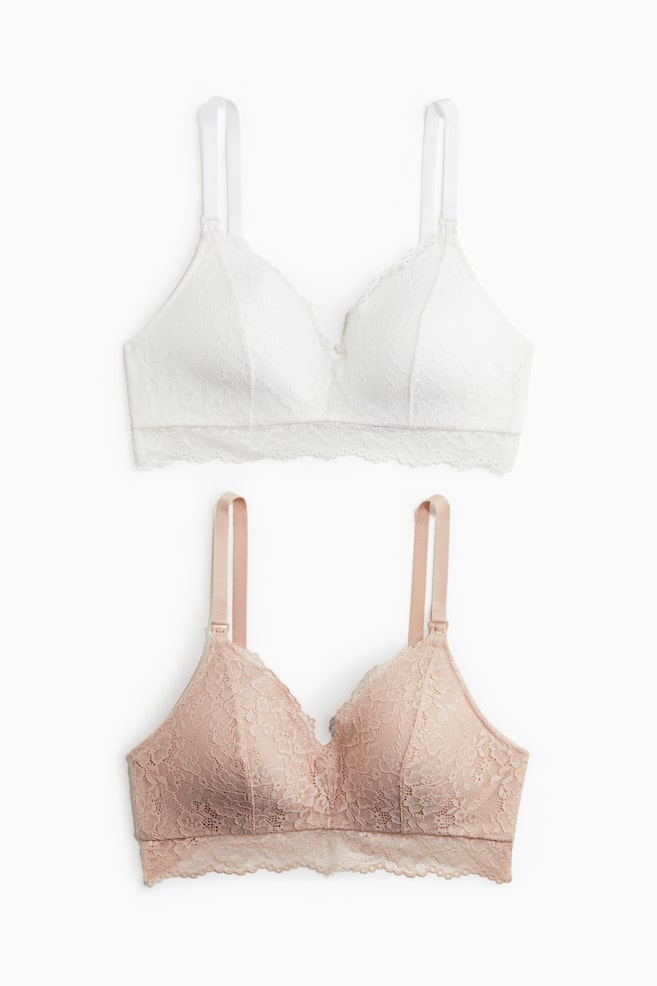 MAMA Set van 2 padded voedings-bh‘s van kant - Beige/wit/Zwart/poederroze - 1