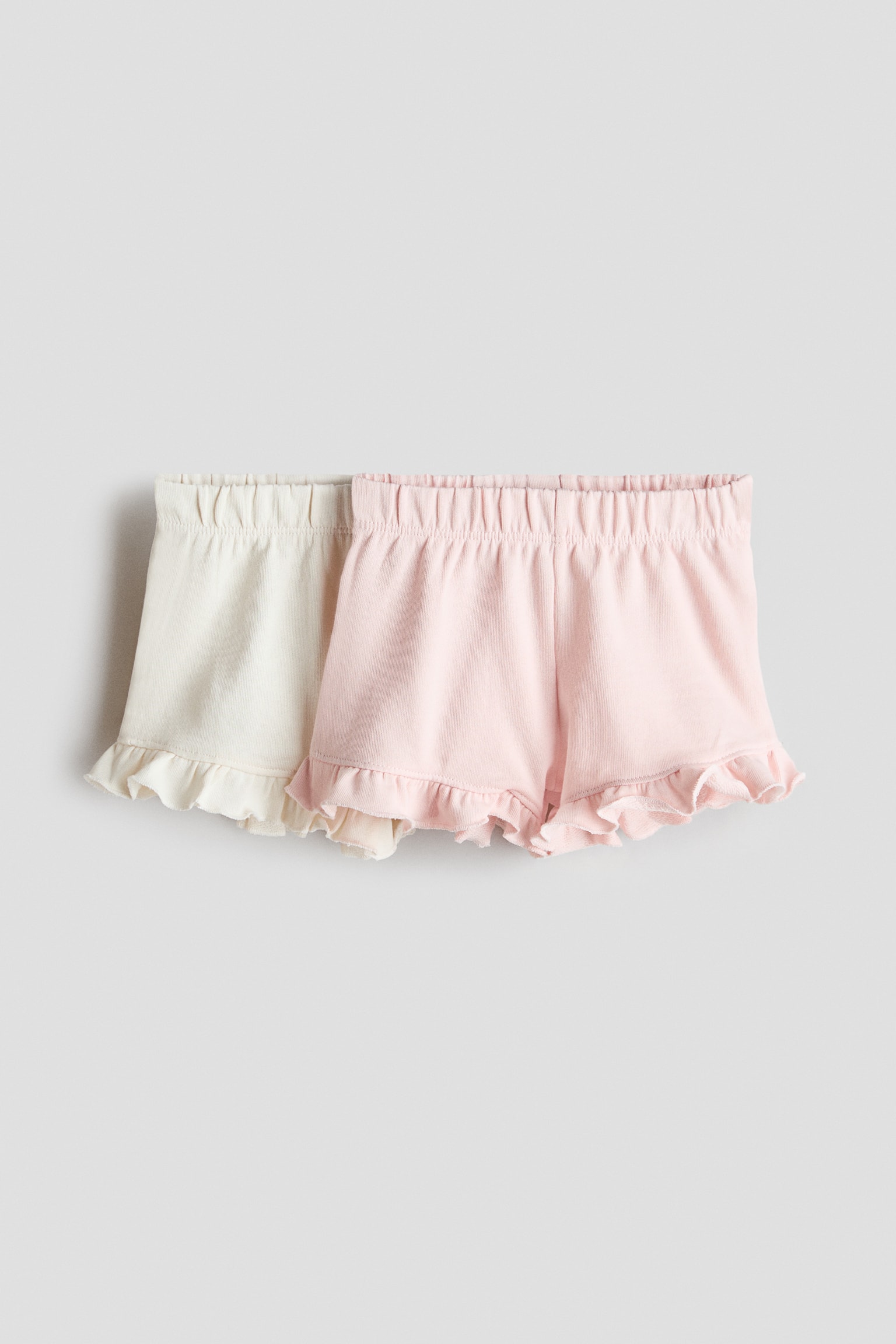 Bộ 2 quần short viền diềm nhún - Màu hồng nhạt/Trắng - 1