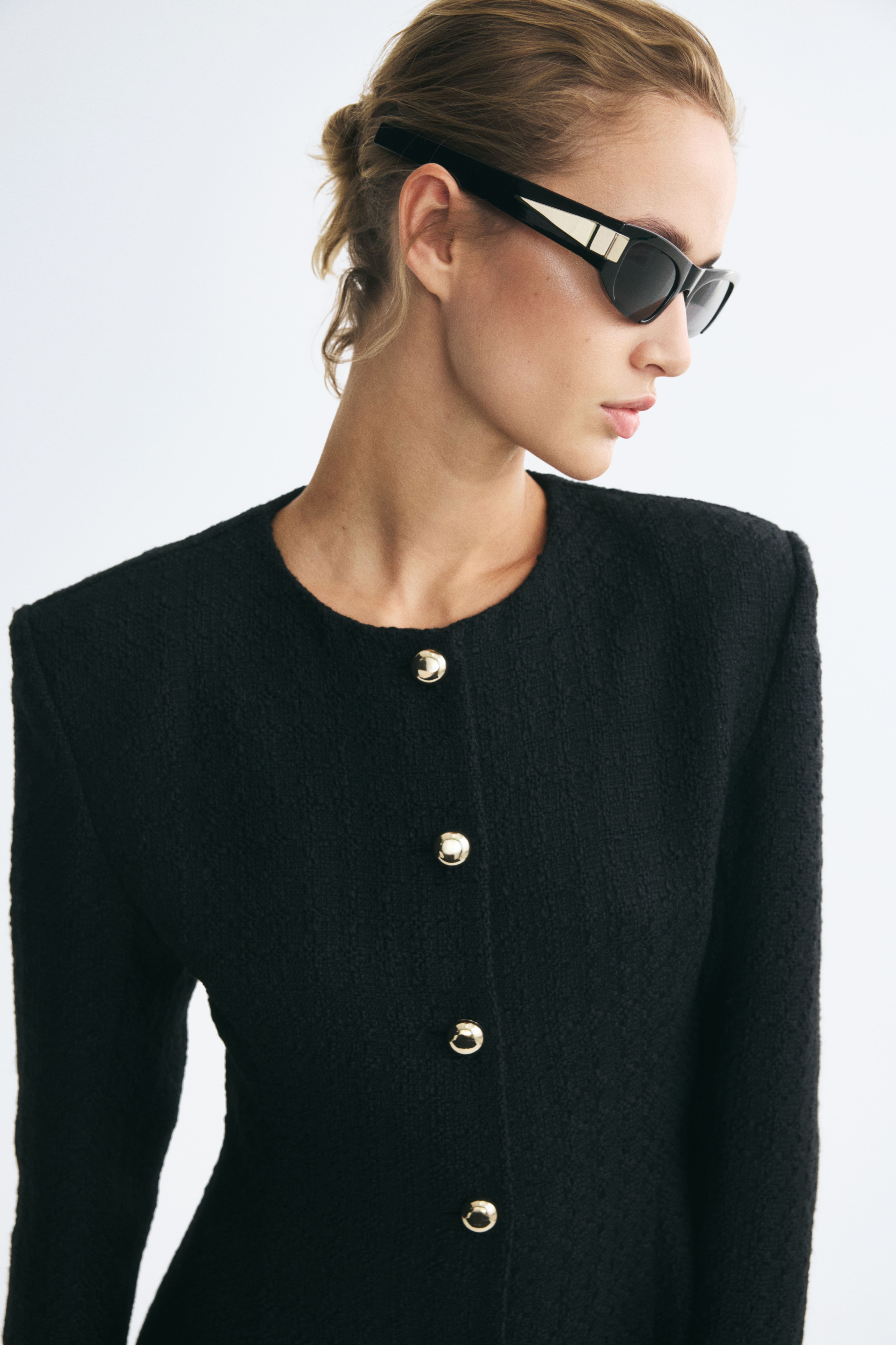 Bouclé-Weave Button-Front Dress