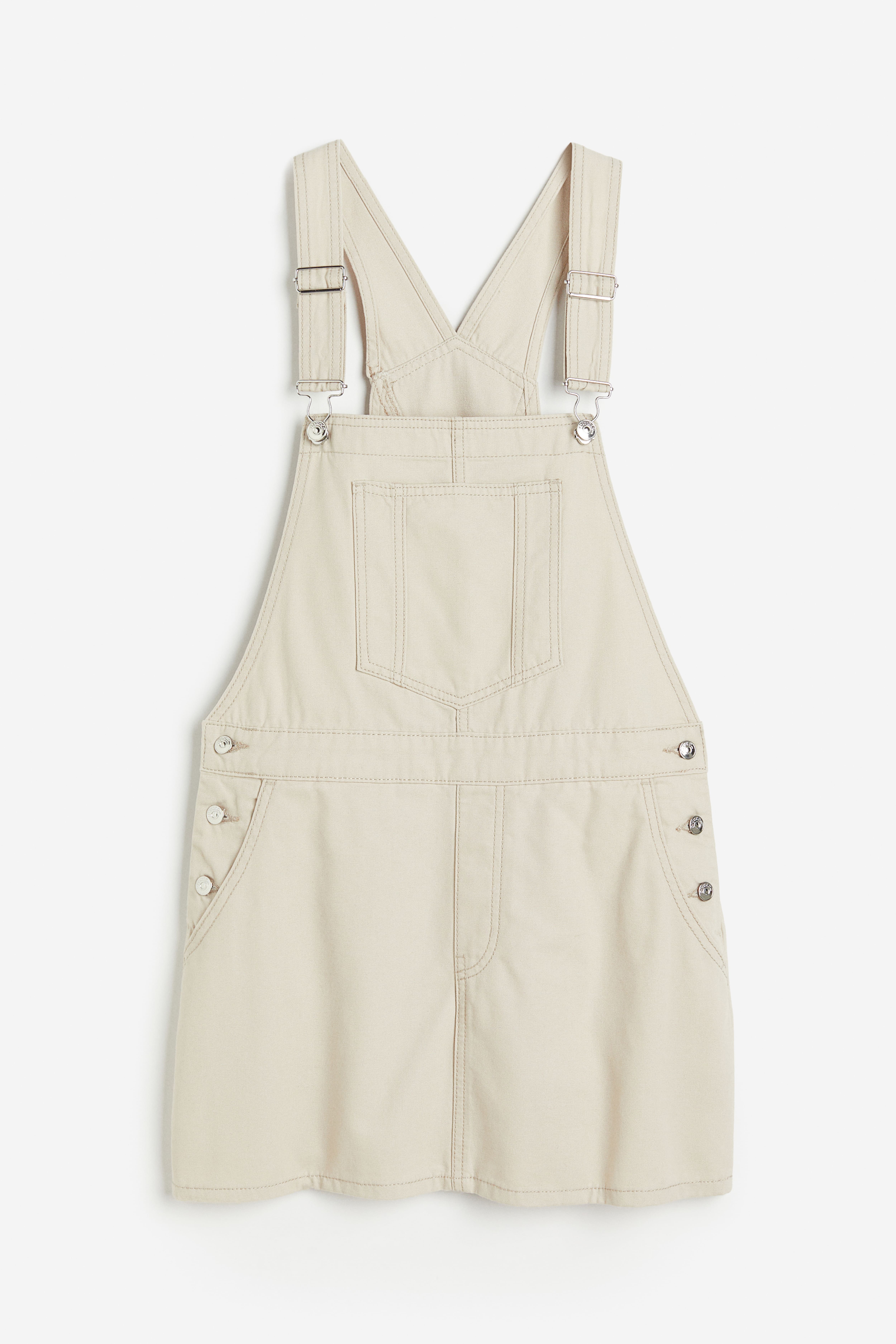 Denim Overall Dress - Regular waist - Square Neckline - Light beige -  Ladies | H&M US