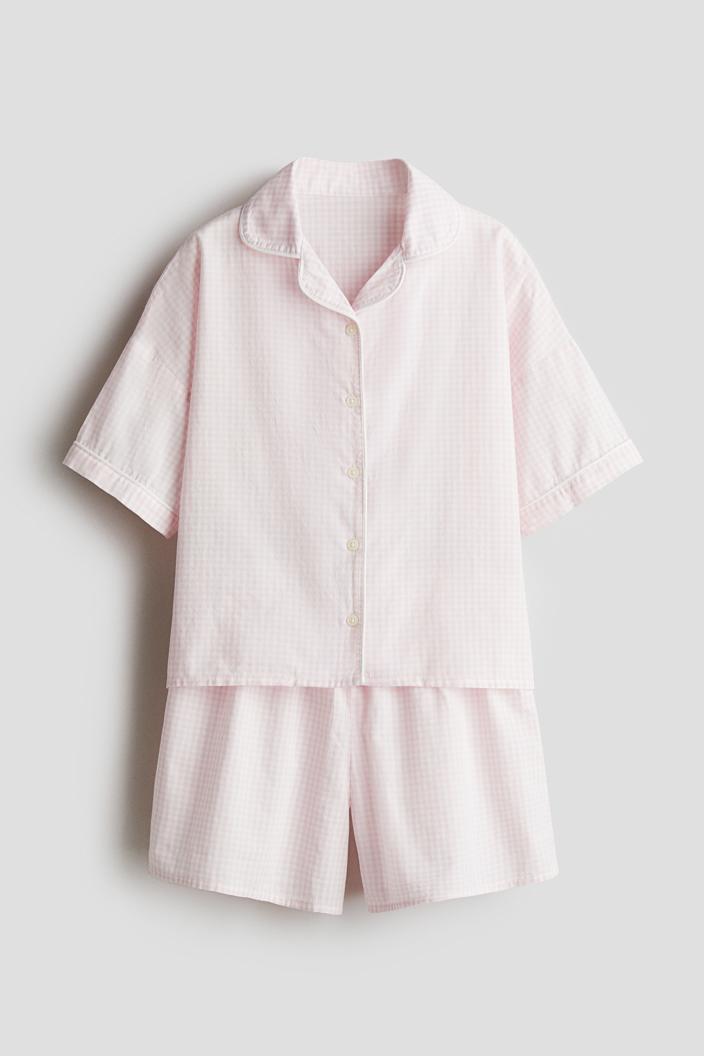 Pyjama en popeline de coton - Rose clair/carreaux/Rayures bleu clair et blanches