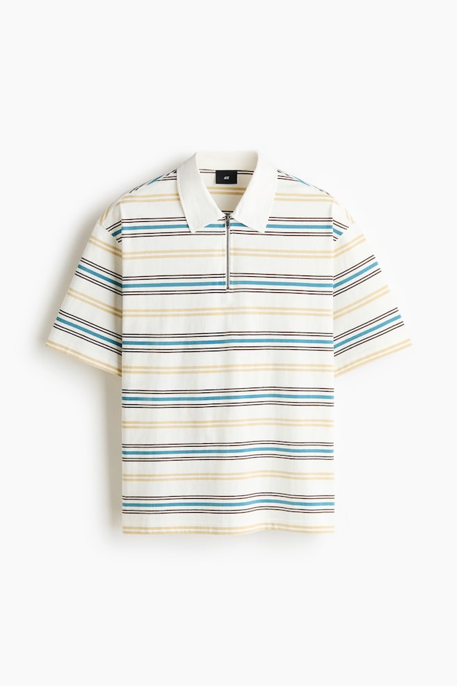 Loose Fit Rugby shirt - Cream/Striped/Black/Striped - 1