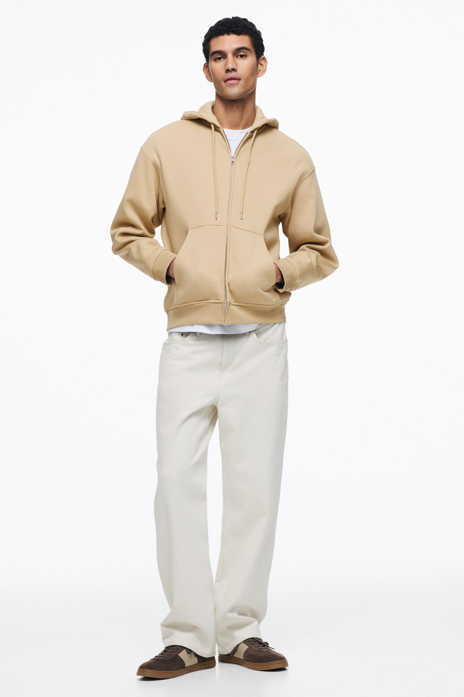 Loose  Fit Zip-through hoodie - Beige/Dark blue/Black/Grey marl/Dark grey/Light grey/Light blue/Khaki green/Brown - 1