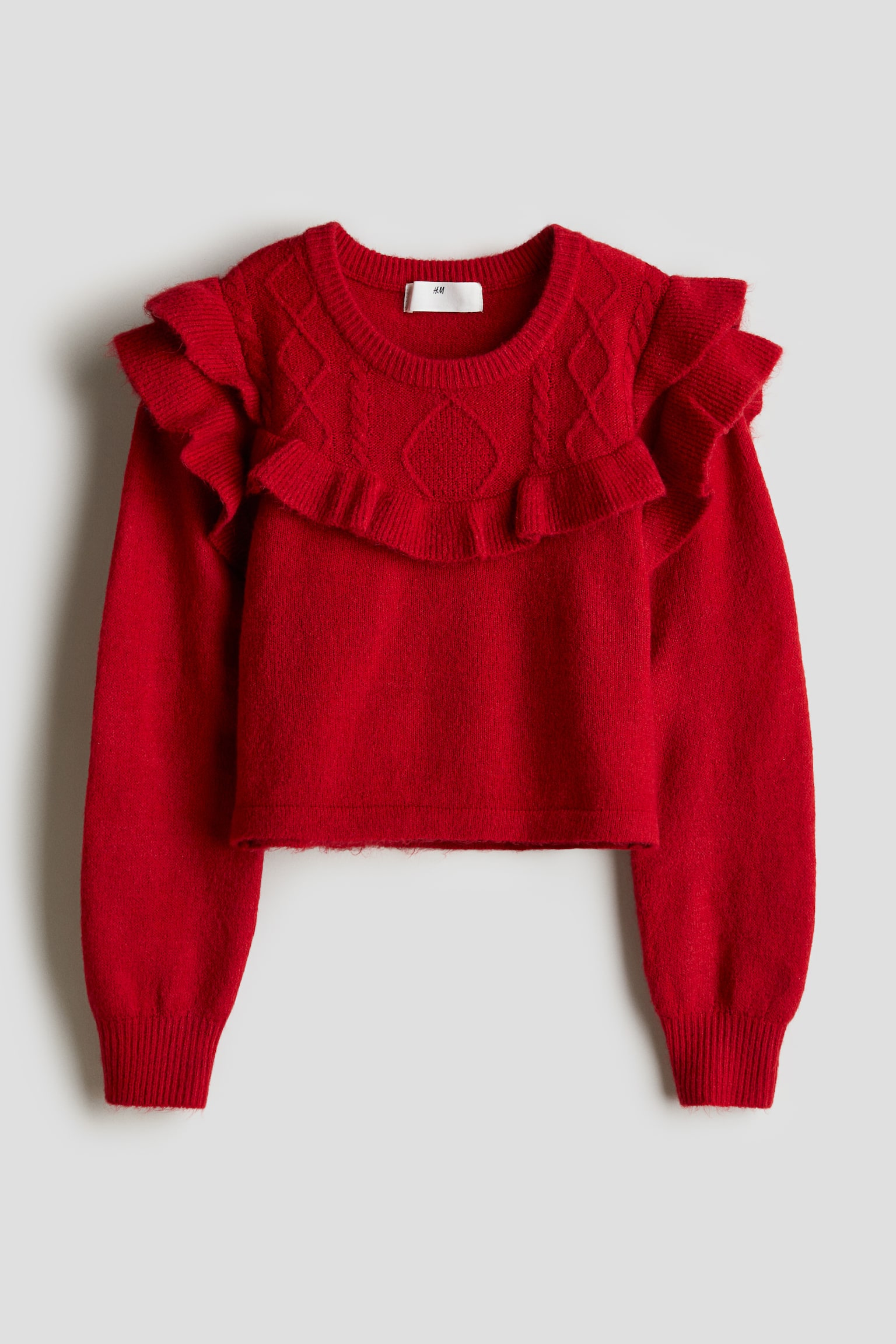 Frill-trim jumper - Red/Grey marl/White - 1