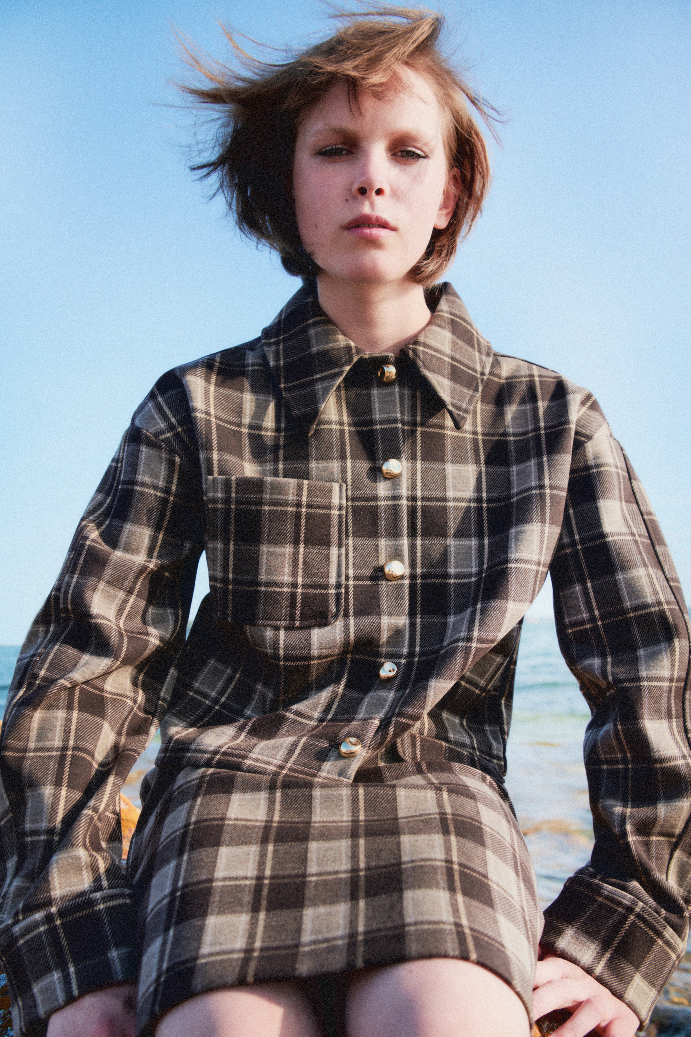 Giacca-camicia accoppiata - Marrone scuro/quadri