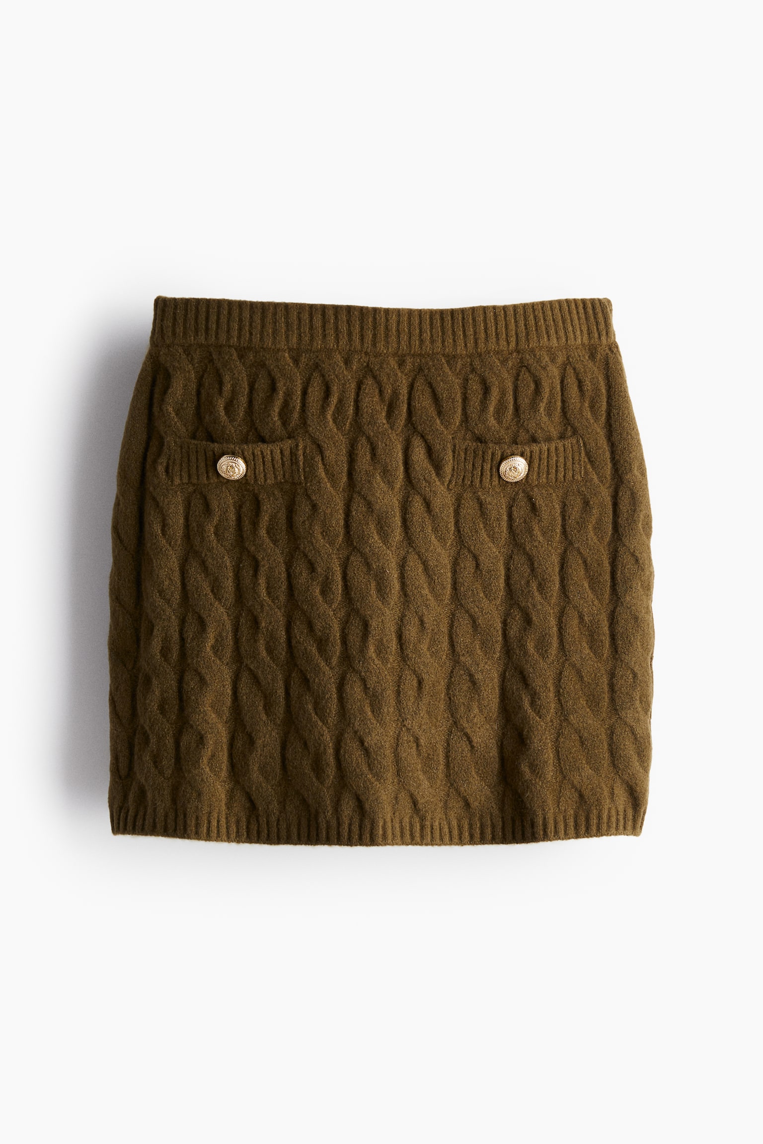 Cable-knit mini skirt - Dark khaki green/Grey marl - 2