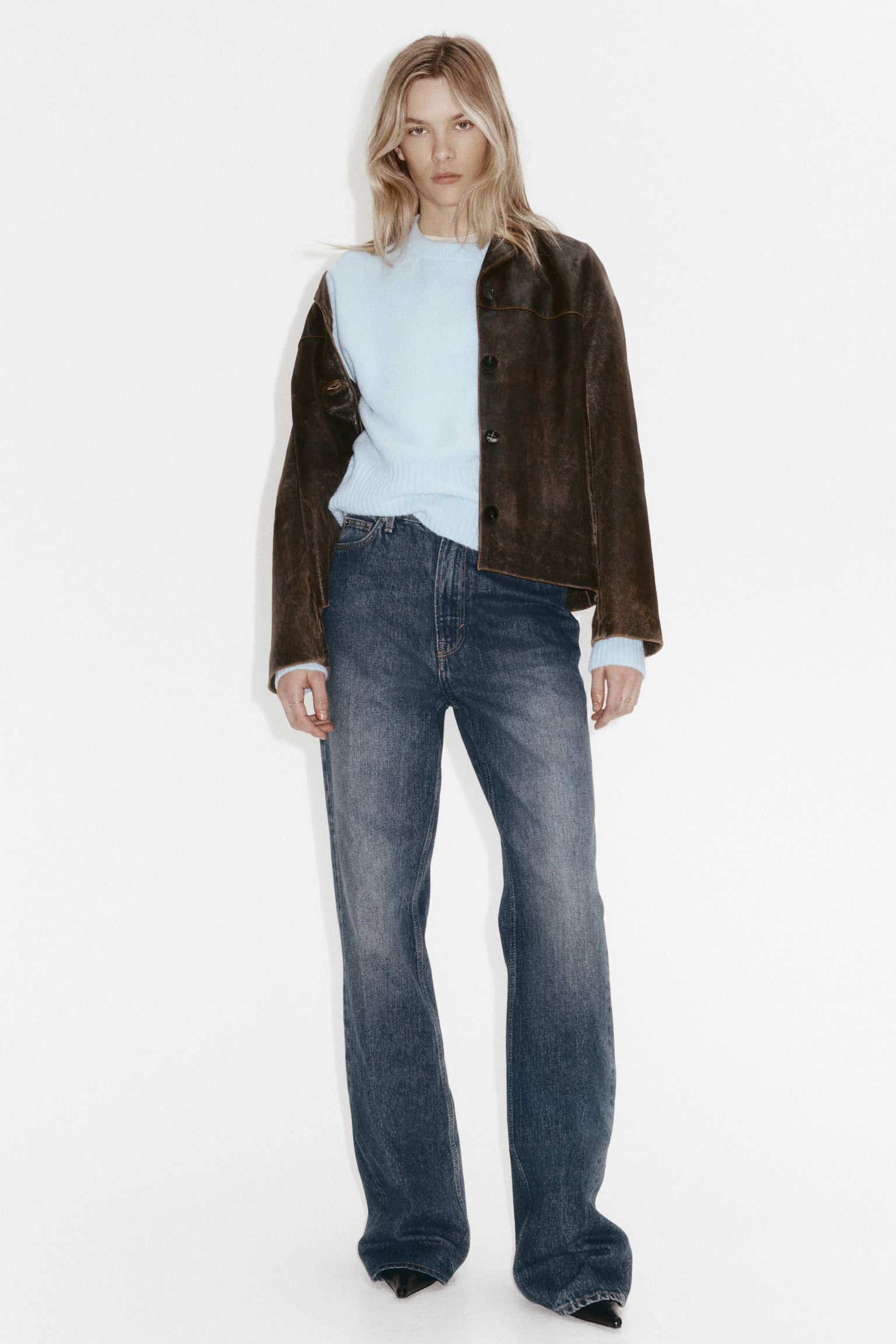 Sweter oversize - Jasnoniebieski/Szary melanż/Kremowy - 3