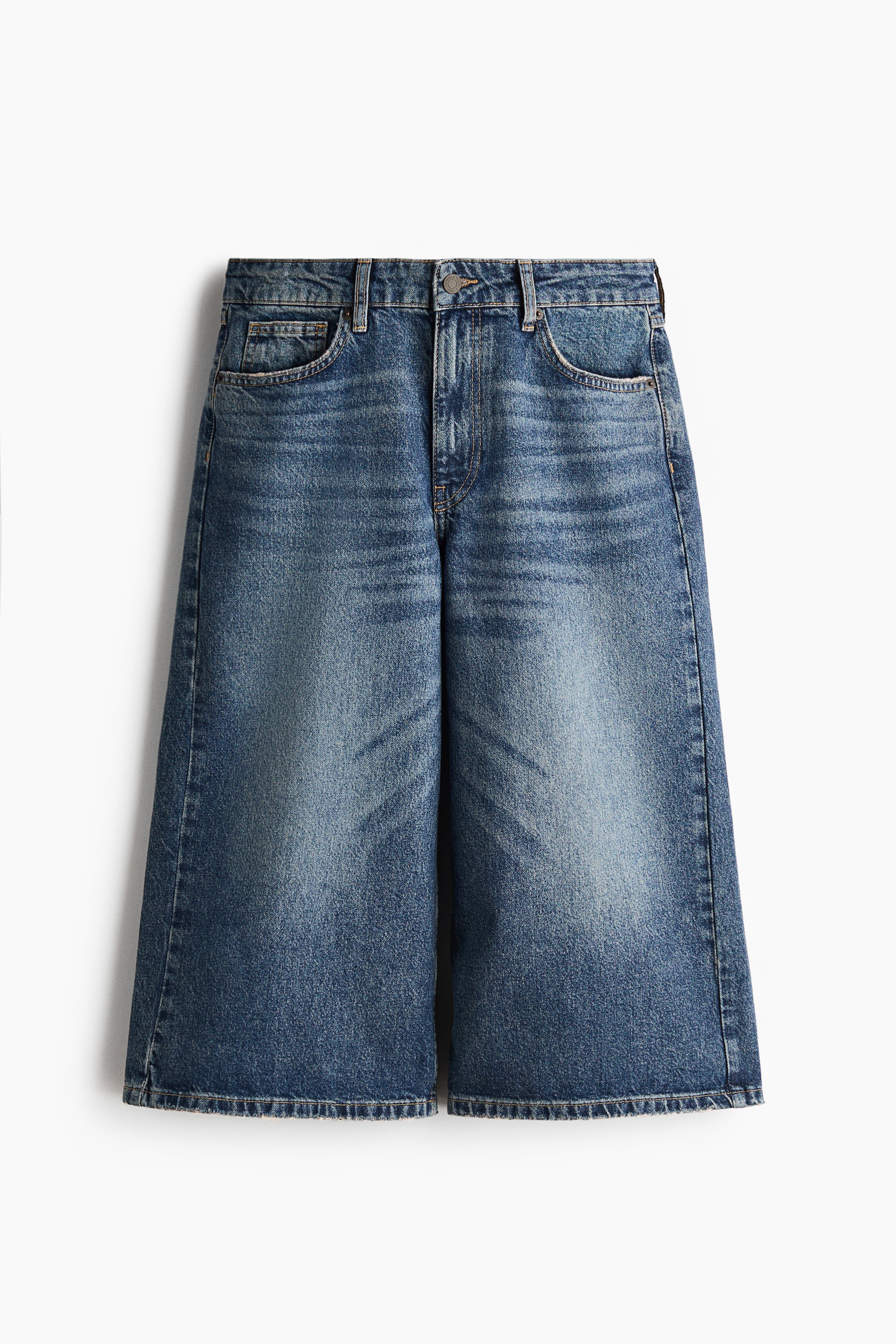 Wide Regular Waist Culotte Jeans - Denimblauw/Licht denimblauw