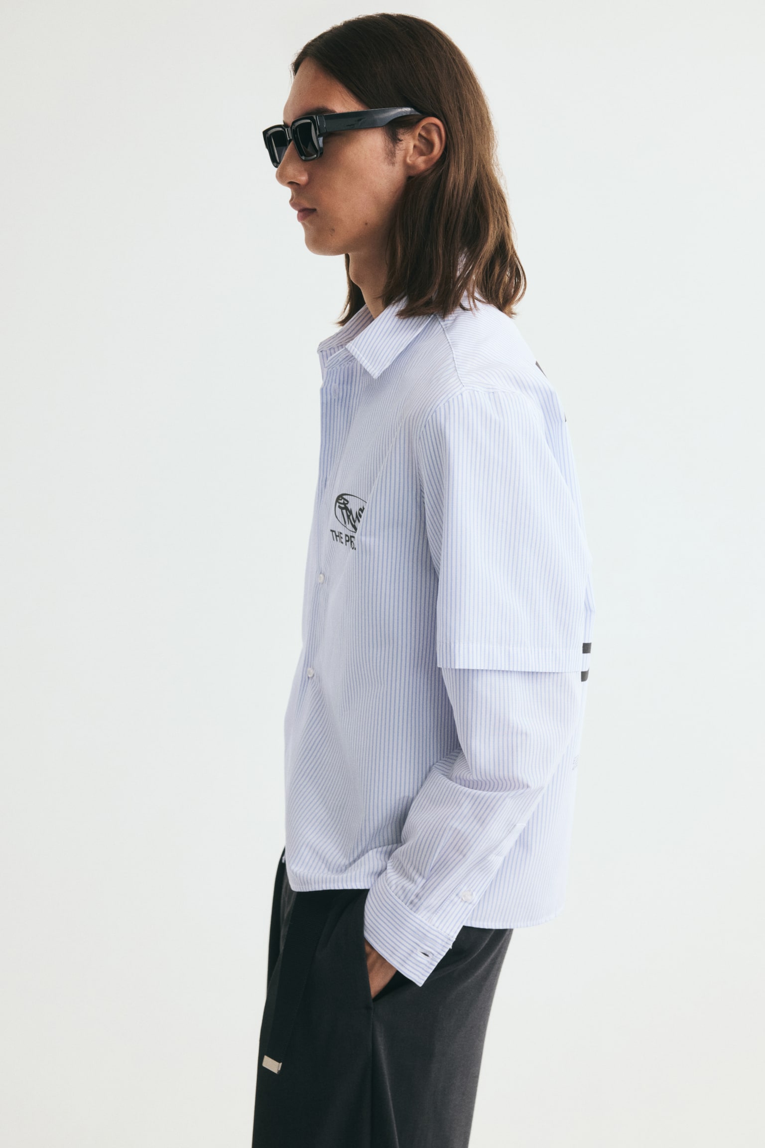 Мужская рубашка H&M Relaxed Fit Layered-look printed, цвет: Светлый синий — фото 6