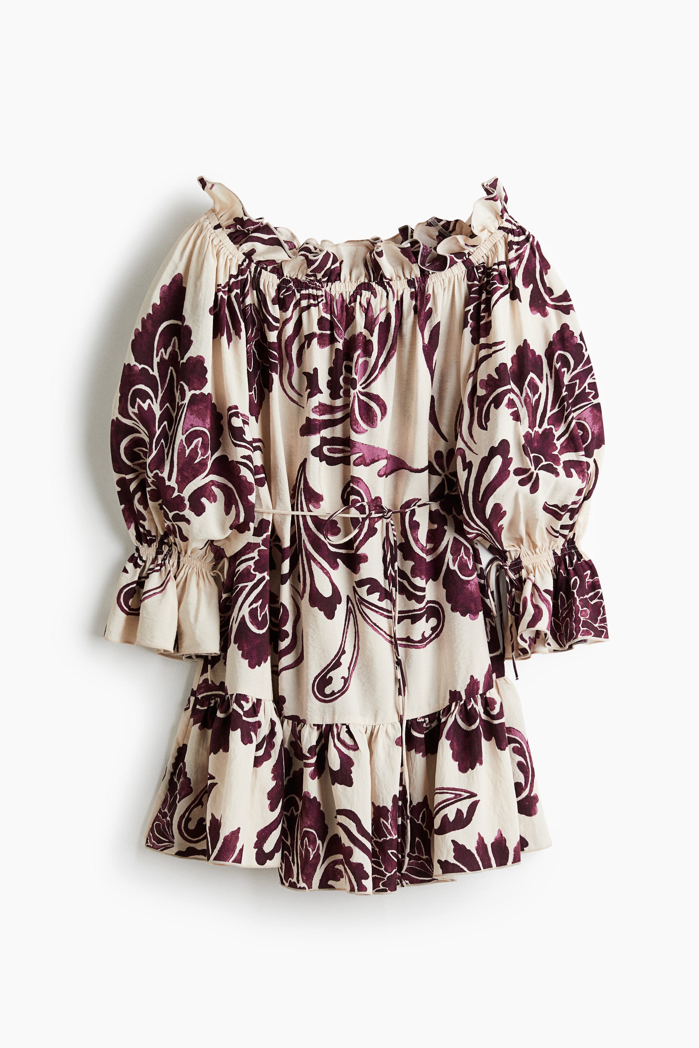 Off-the-shoulder dress - Powder pink/Burgundy patterned