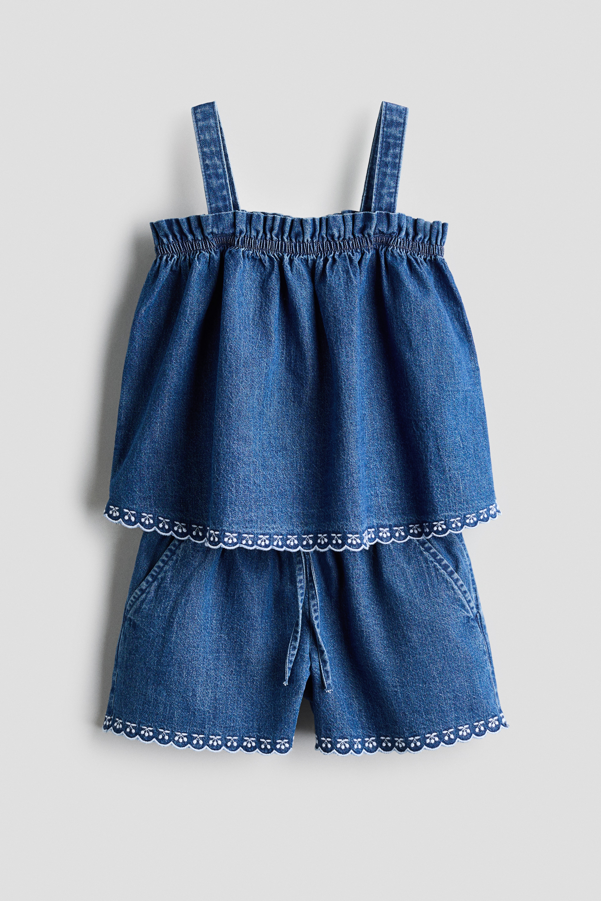 2-piece denim set - Dark denim blue/Cherries/Light denim blue