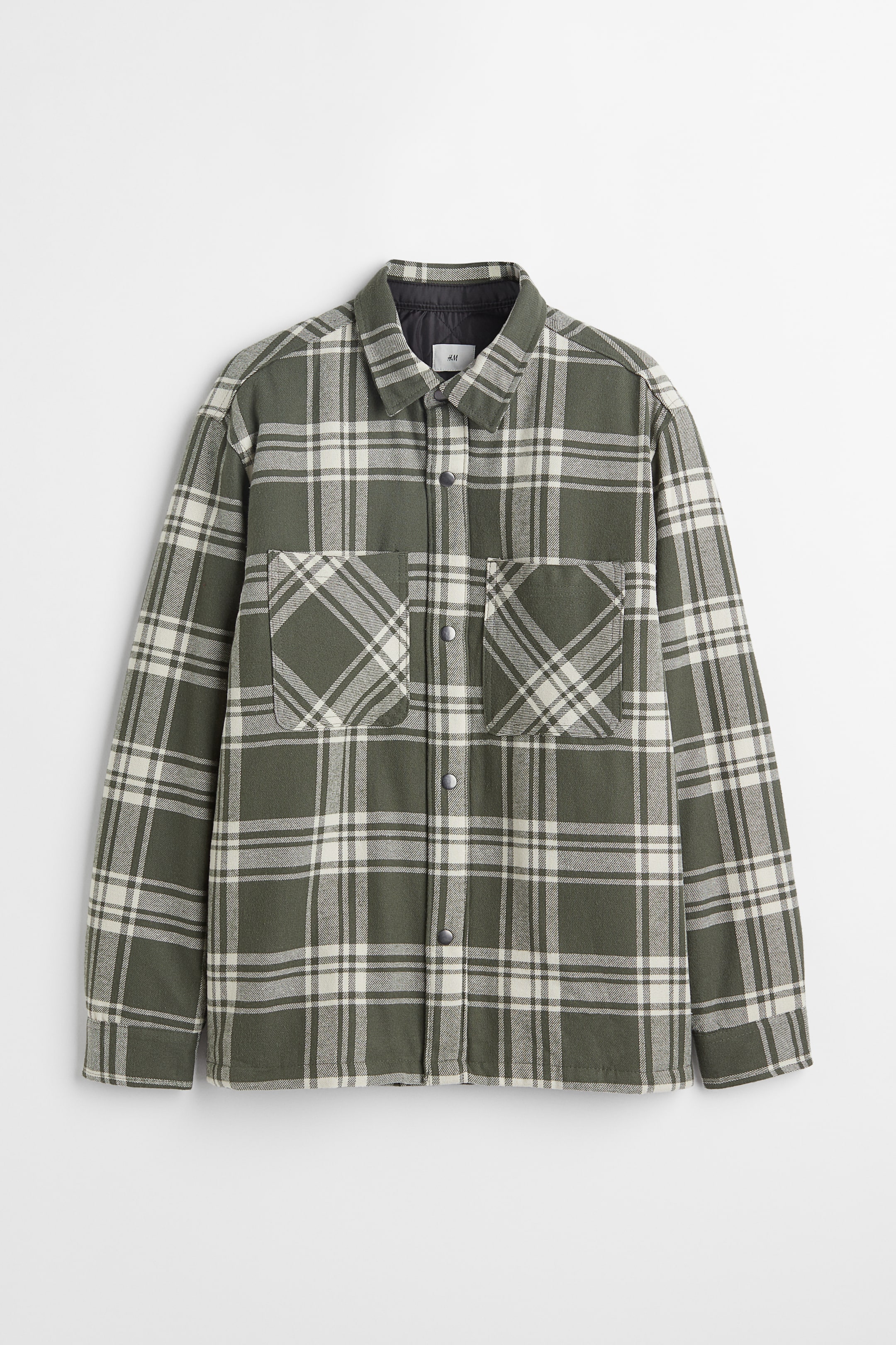 查看大圖: 鋪棉夾克襯衫 - Cream/Green checked - Men | H&M 1
