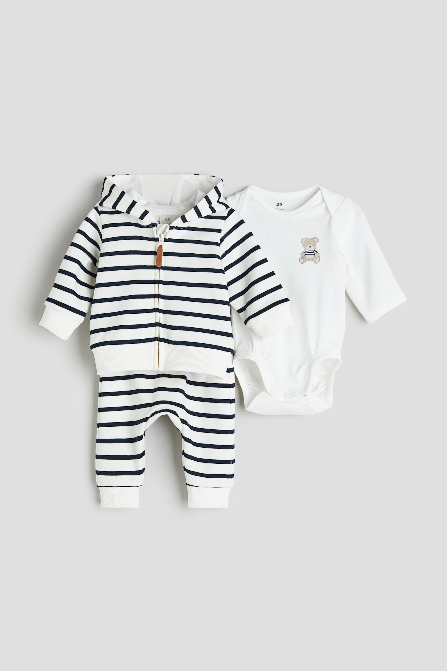 3-piece Cotton Set - White/Blue stripe/Light beige/Animals/Light beige/Koala - 1