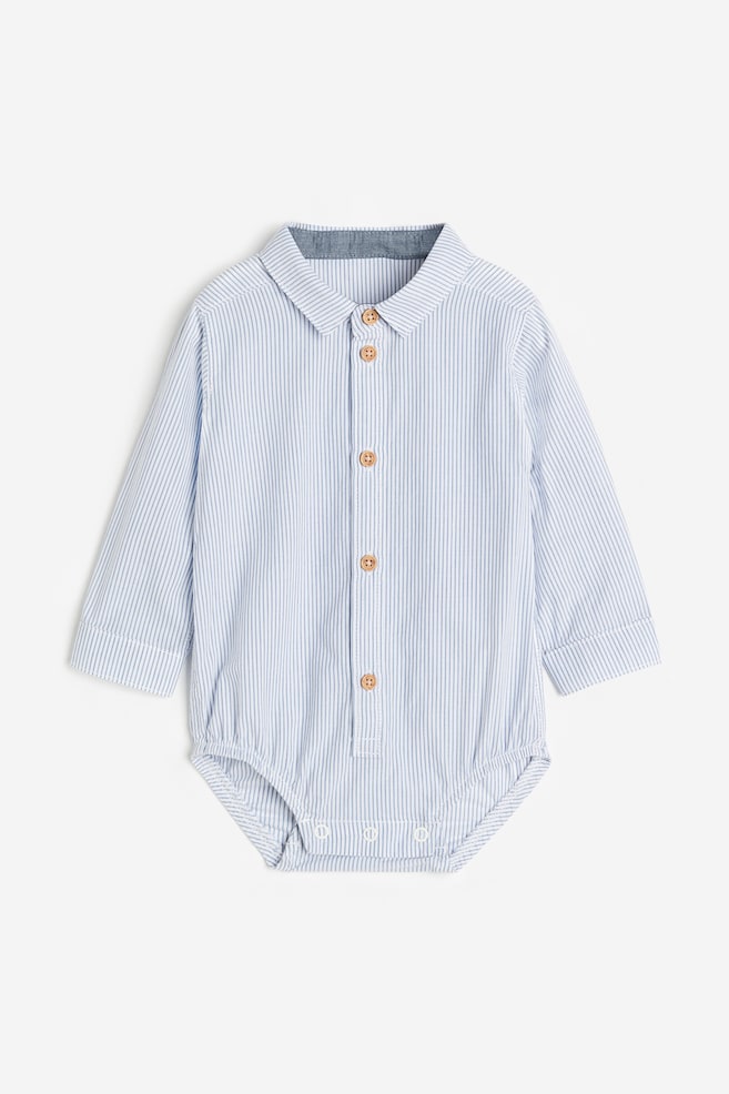 Cotton shirt bodysuit - Light blue/Striped - 1