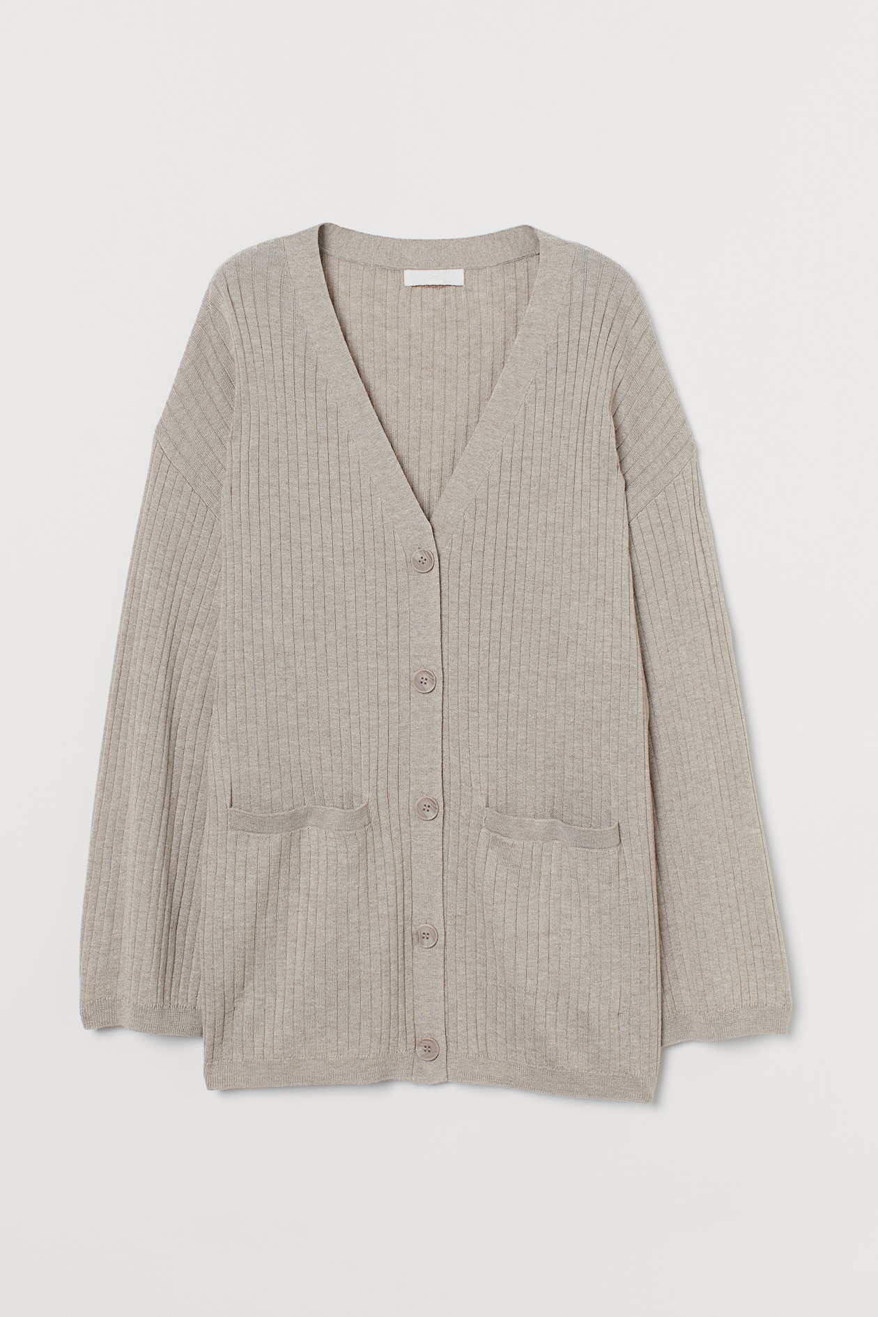 Rib-knit Cardigan - V-neck - Long sleeve - Taupe - Ladies | H&M US