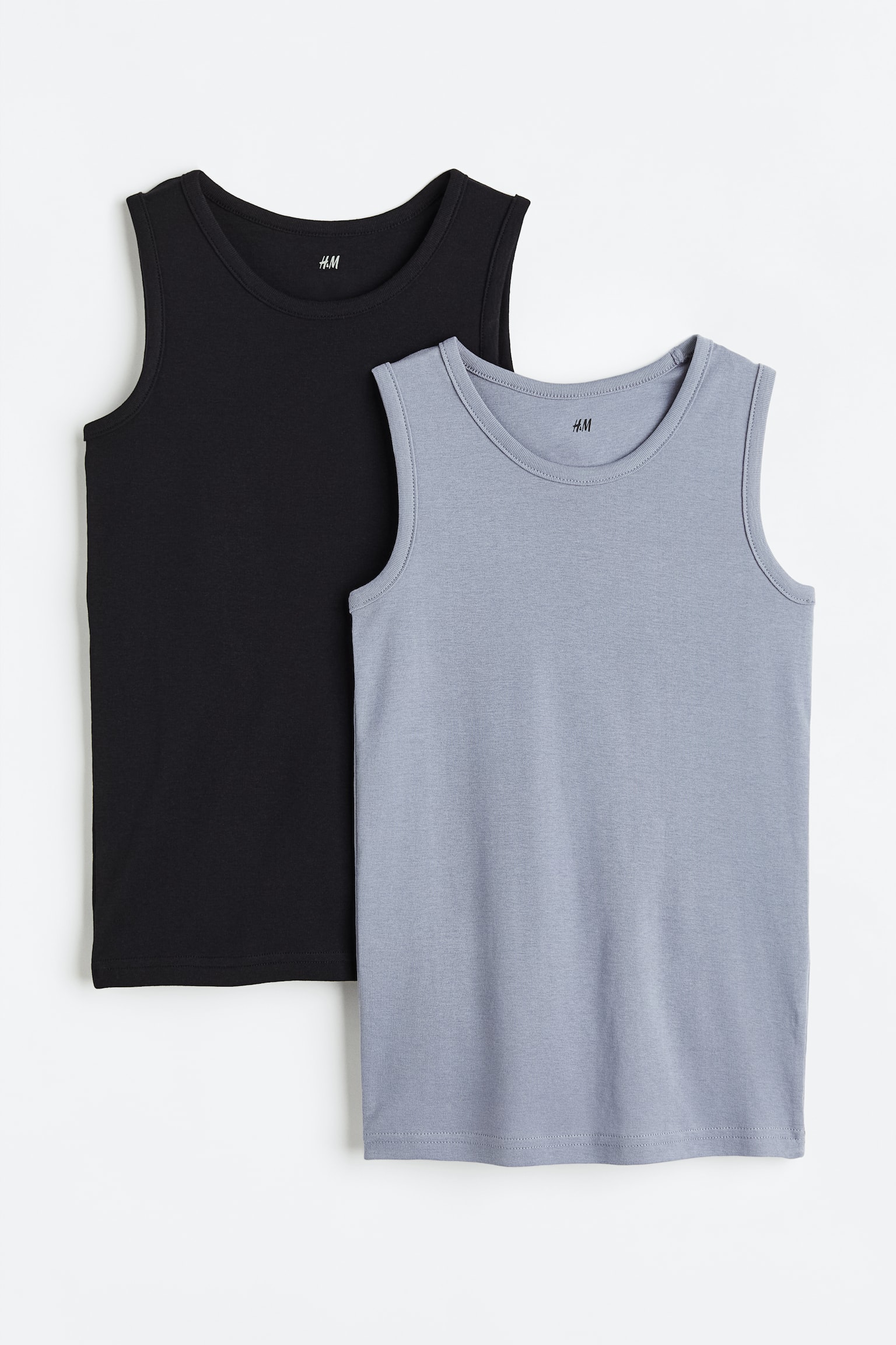 2-pack Cotton Tanks - Pigeon blue/Black/Dark khaki green/White - 1