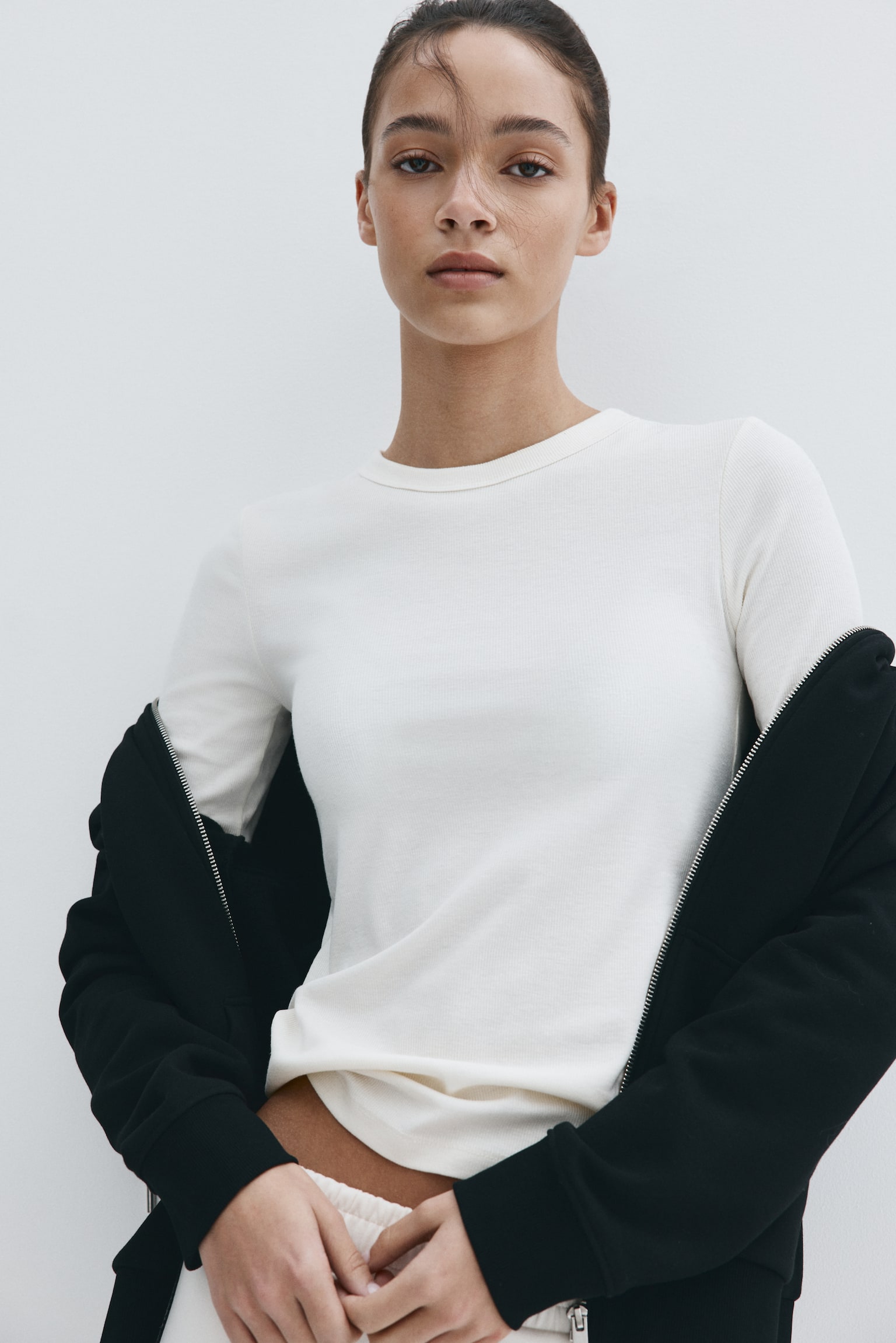 Ribbed T-shirt - Cream/Grey marl/Black/Bright red - 4